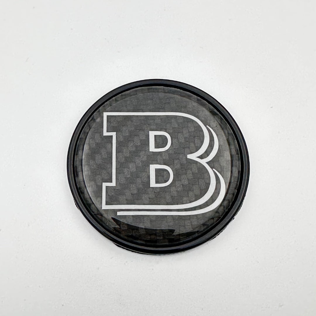 2-component GREY metal carbon Brabus badge logo emblem 55mm for hood trunk Mercedes-Benz W463 W463A W464 G-Class - Custom Class