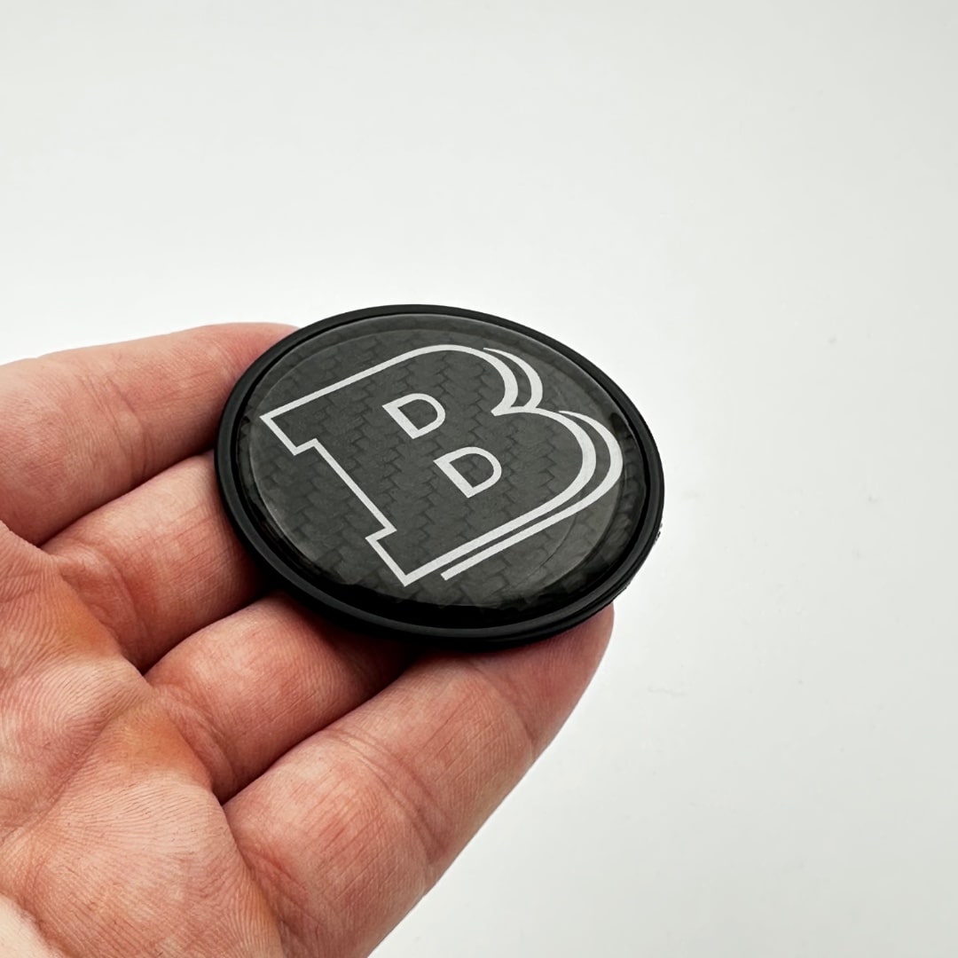 2-component GREY metal carbon Brabus badge logo emblem 55mm for hood trunk Mercedes-Benz W463 W463A W464 G-Class - Custom Class