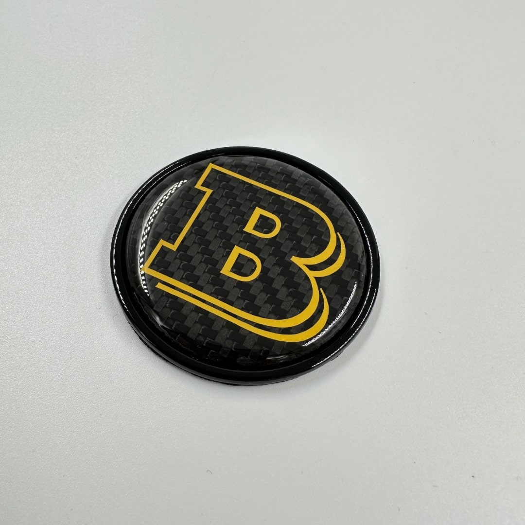 2-component metal carbon yellow Brabus badge logo emblem 55mm for hood scoop Mercedes-Benz W463, W463A, W464 G-Class