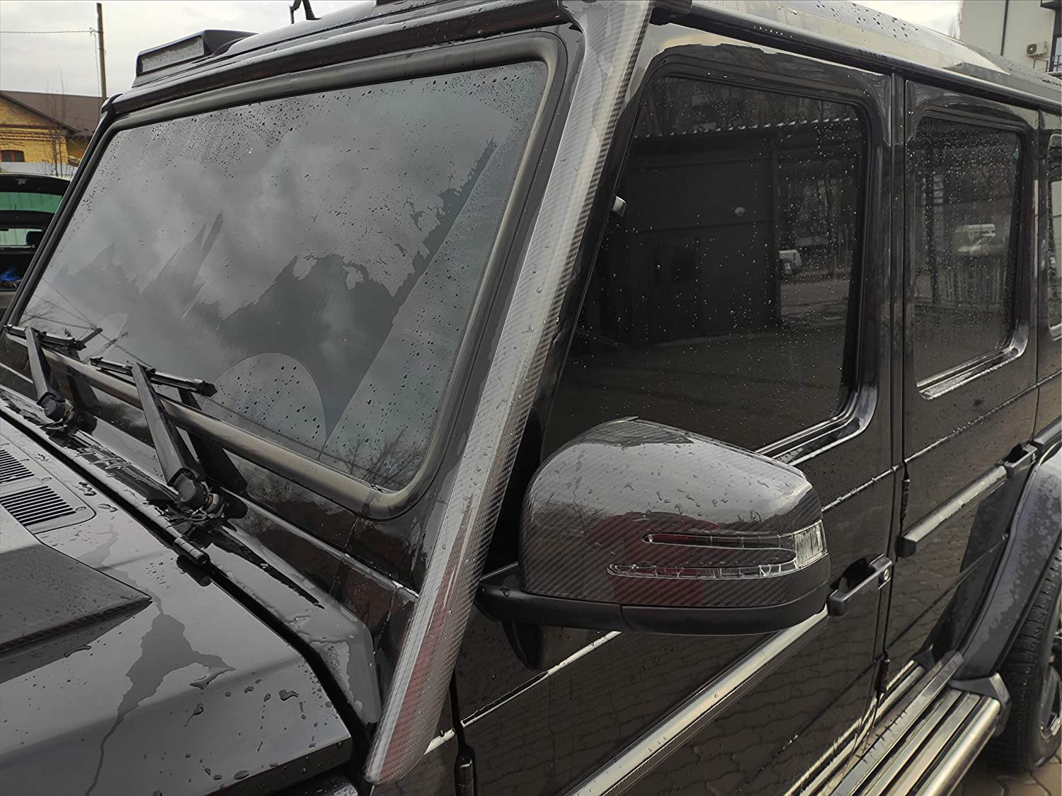 3 pcs Front window A-Pillar carbon cover trim frame for Mercedes W463 G Wagon.