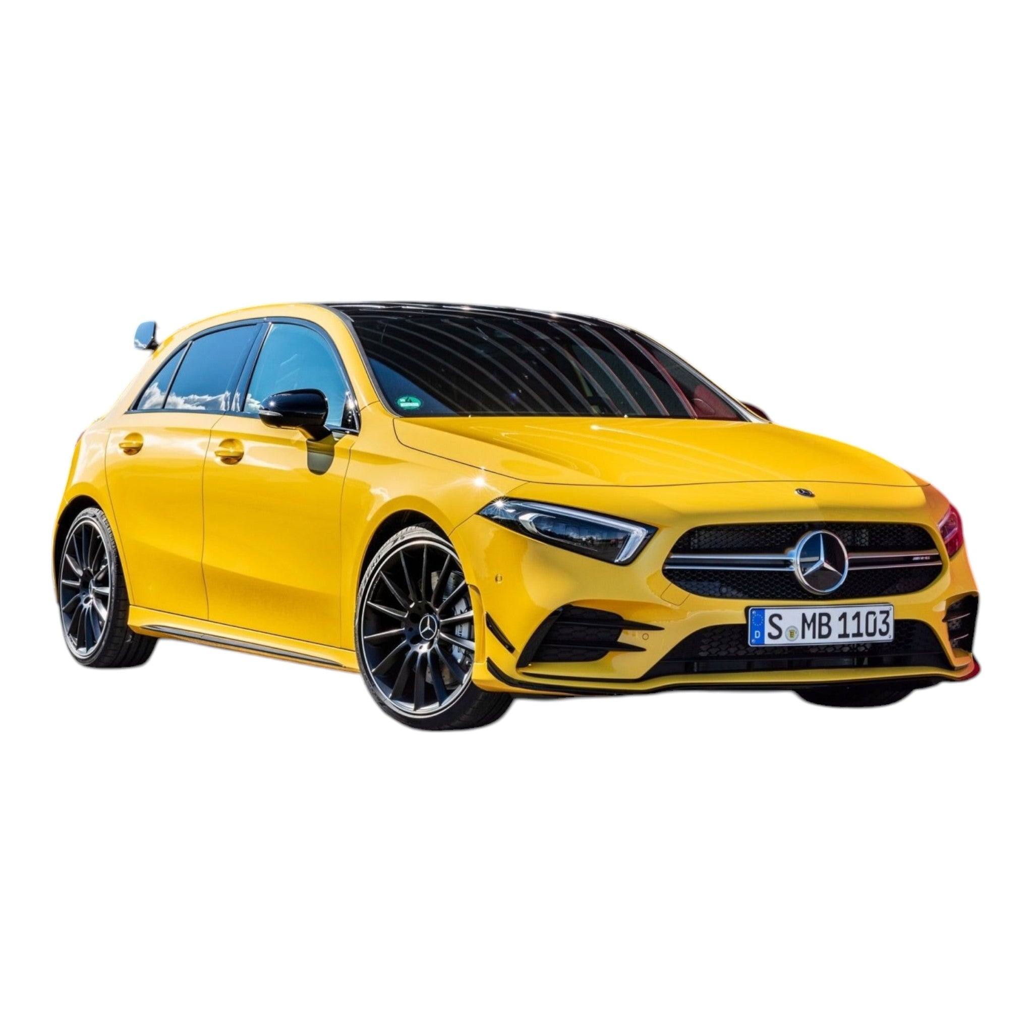 A45 AMG body kit for Mercedes-Benz A-Class W177 (2018+) from Custom Class, including front bumper, grille, rear diffuser, muffler tips, and spoiler.