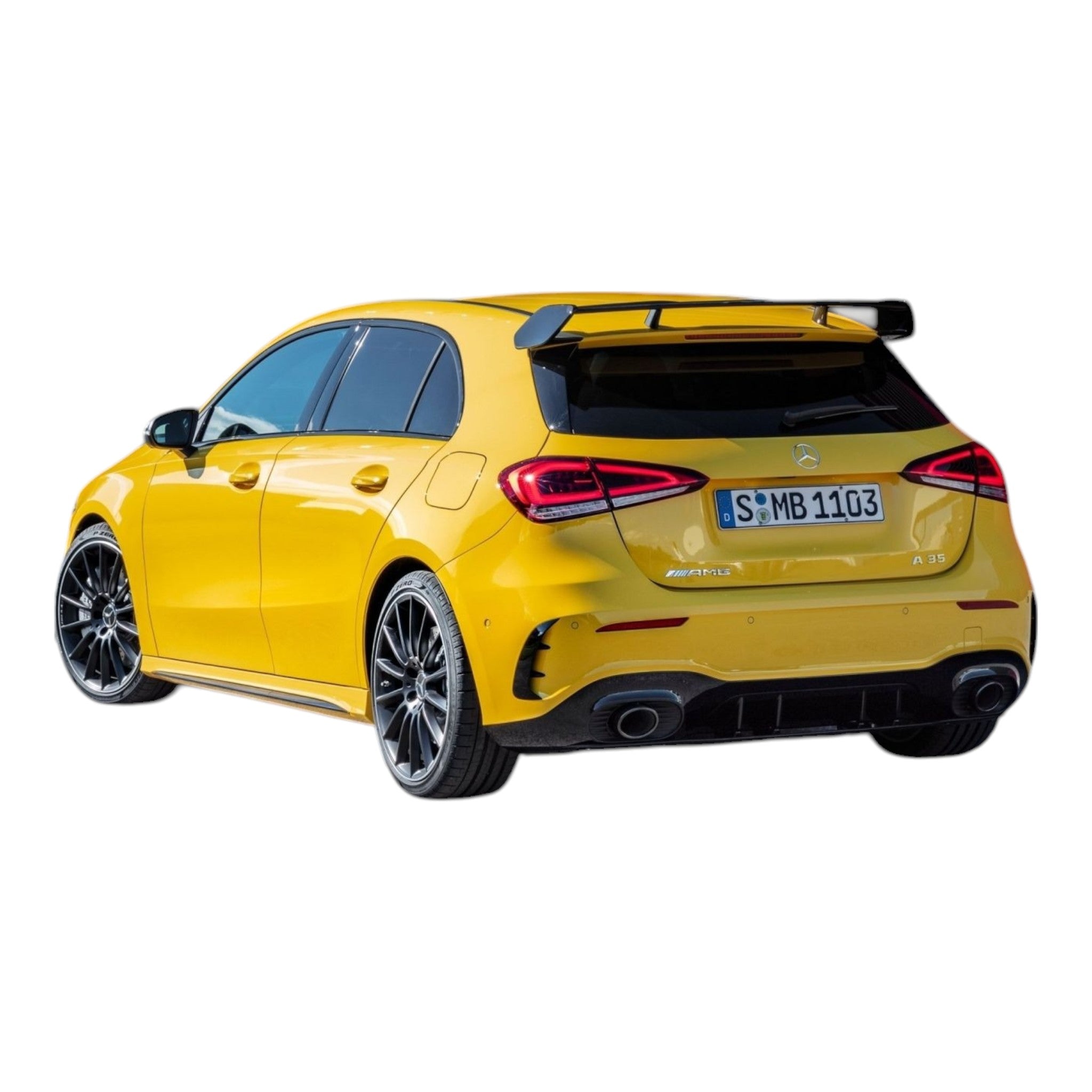 A45 AMG body kit for Mercedes-Benz A-Class W177 (2018+) from Custom Class, including front bumper, grille, rear diffuser, muffler tips, and spoiler.