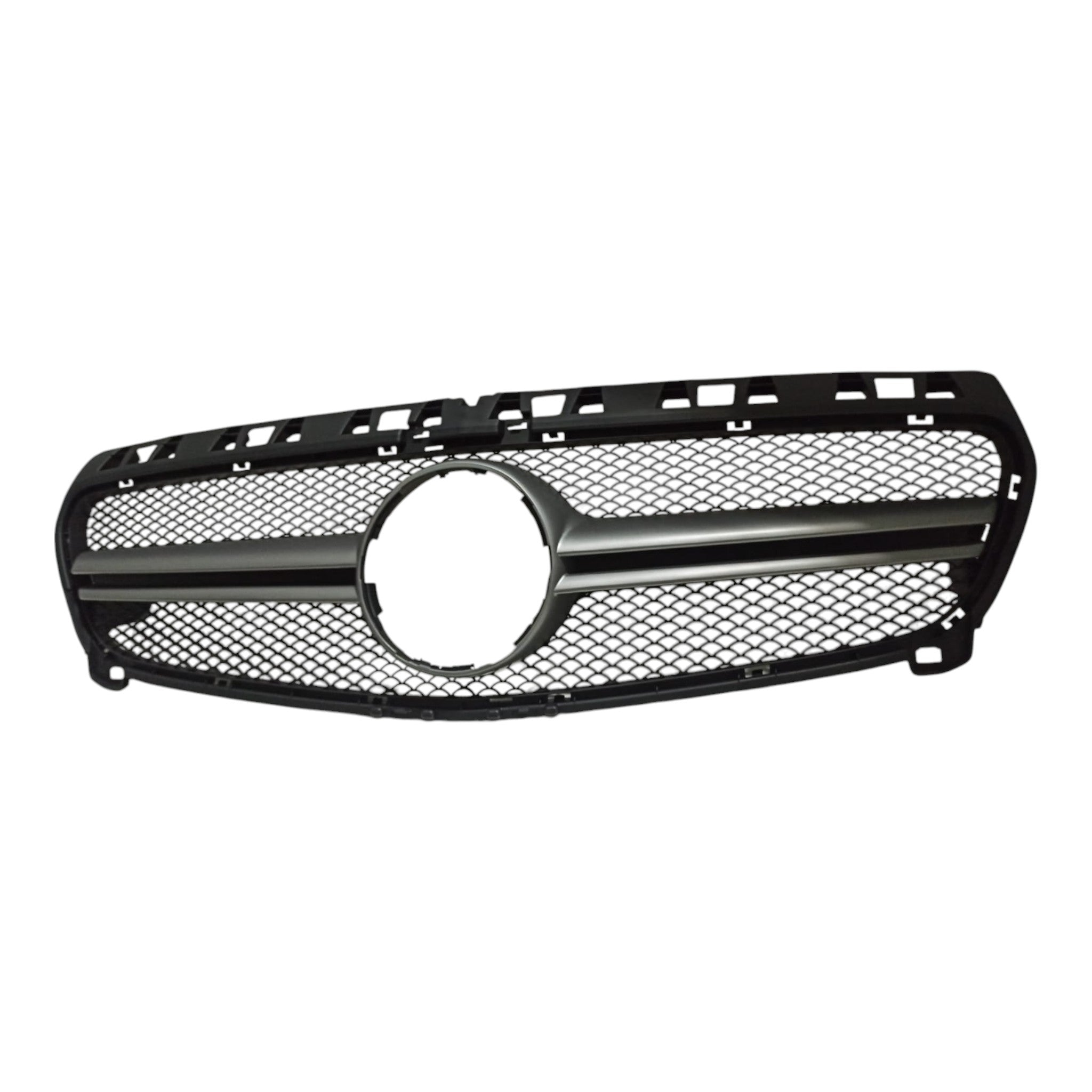 AMG matte chrome front radiator grille for Mercedes W176 (2012-2015) from Custom Class, featuring a precise fit and bold styling.