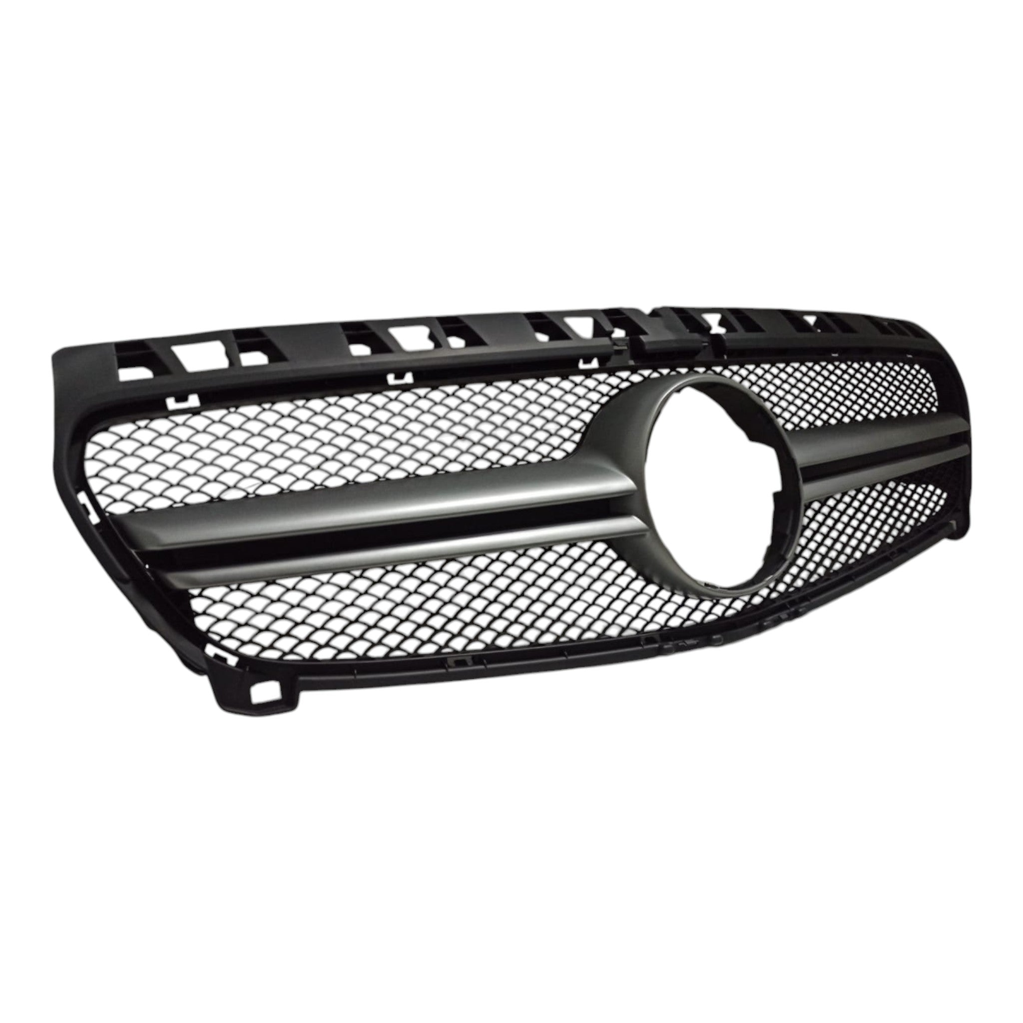 AMG matte chrome front radiator grille for Mercedes W176 (2012-2015) from Custom Class, featuring a precise fit and bold styling.