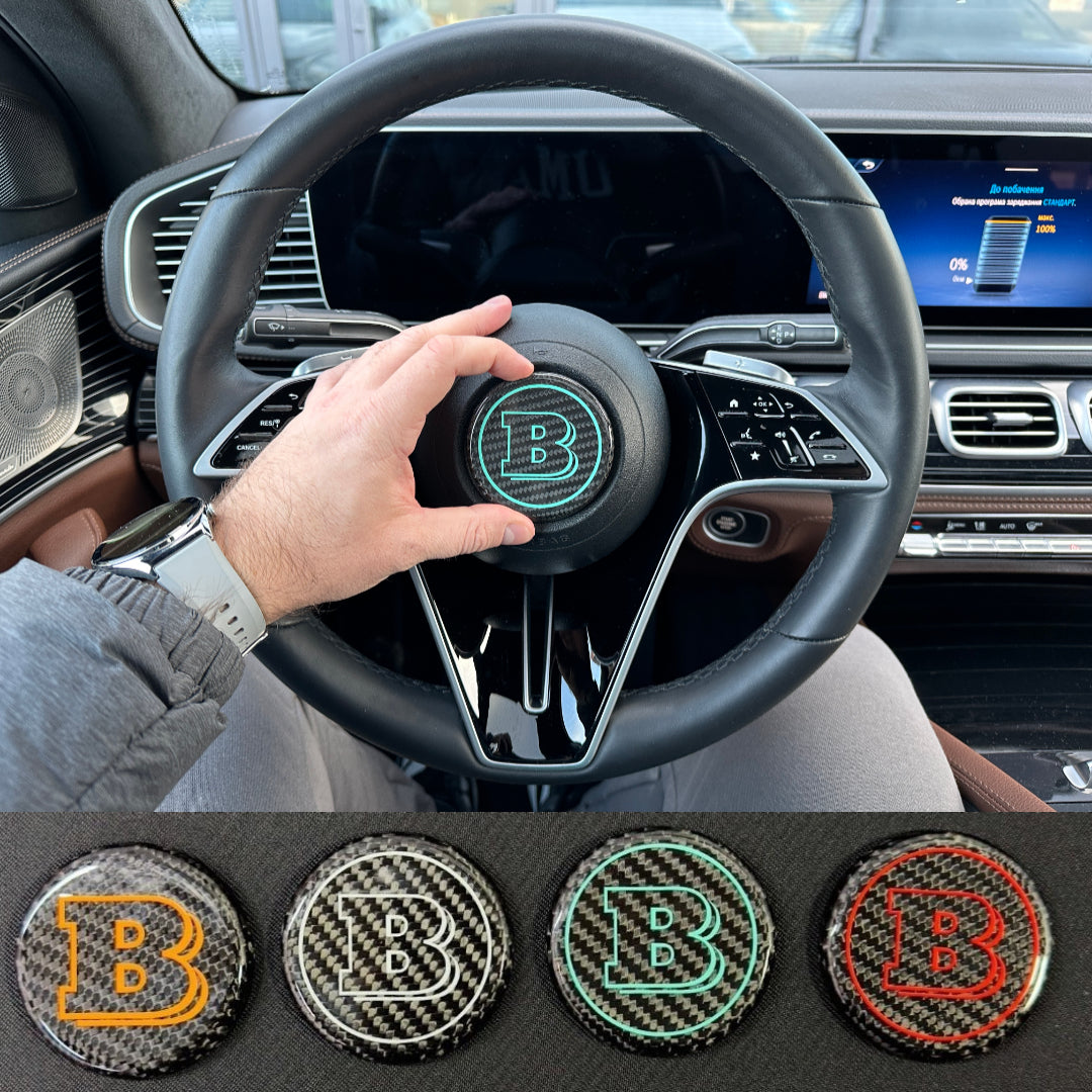 Brabus Airbag Emblem Carbon for New Steering Wheel Mercedes-Benz (2021+), available in multiple colors for a personalized luxury upgrade.