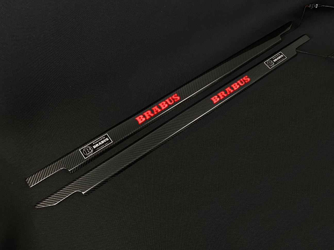 Carbon Brabus Door Sills Red LEDs for Mercedes W463 3-Door G-Class, premium carbon fiber with bright LED illumination