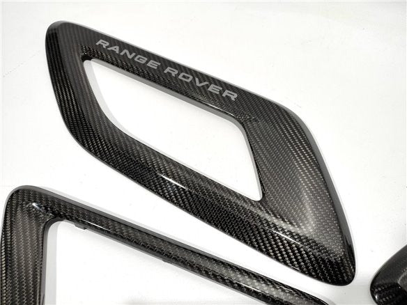 Carbon fiber fender and hood trim 4 pcs for Range Rover Sport L494 2013-2022 from Custom Class, featuring high-gloss UV protective varnish.