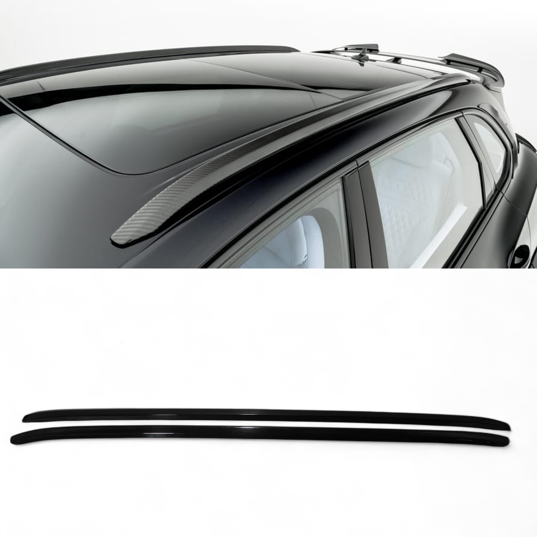 Carbon handrail (top trim) roof rails for Bentley Bentayga 2015-2018 from Custom Class, featuring genuine carbon fiber with a grey gloss UV-resistant finish.