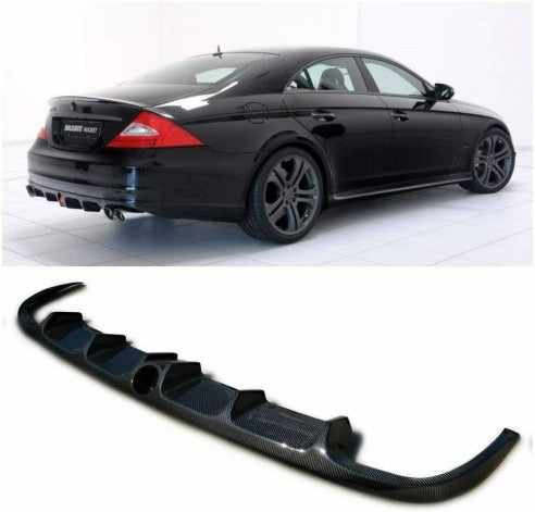 Carbon rear bumper diffuser for Mercedes-Benz CLS-Class W219 from Custom Class, featuring a modern gray carbon 245x245 weave for lightweight and performance.