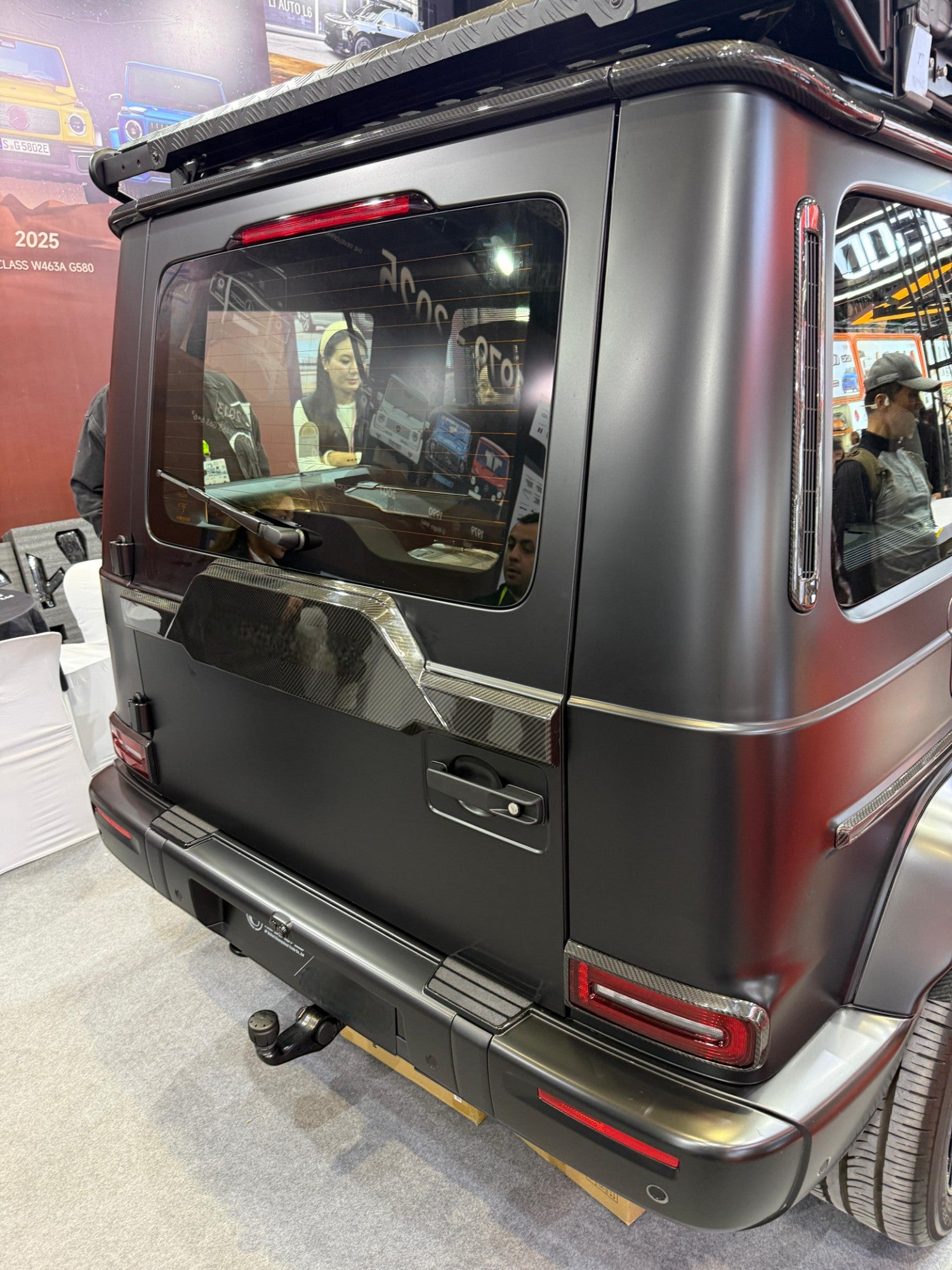 Carbon upper roof trim with A-pillars for Mercedes-Benz G-Class W465 2024+ from Custom Class, featuring premium carbon fiber and a high-gloss finish.