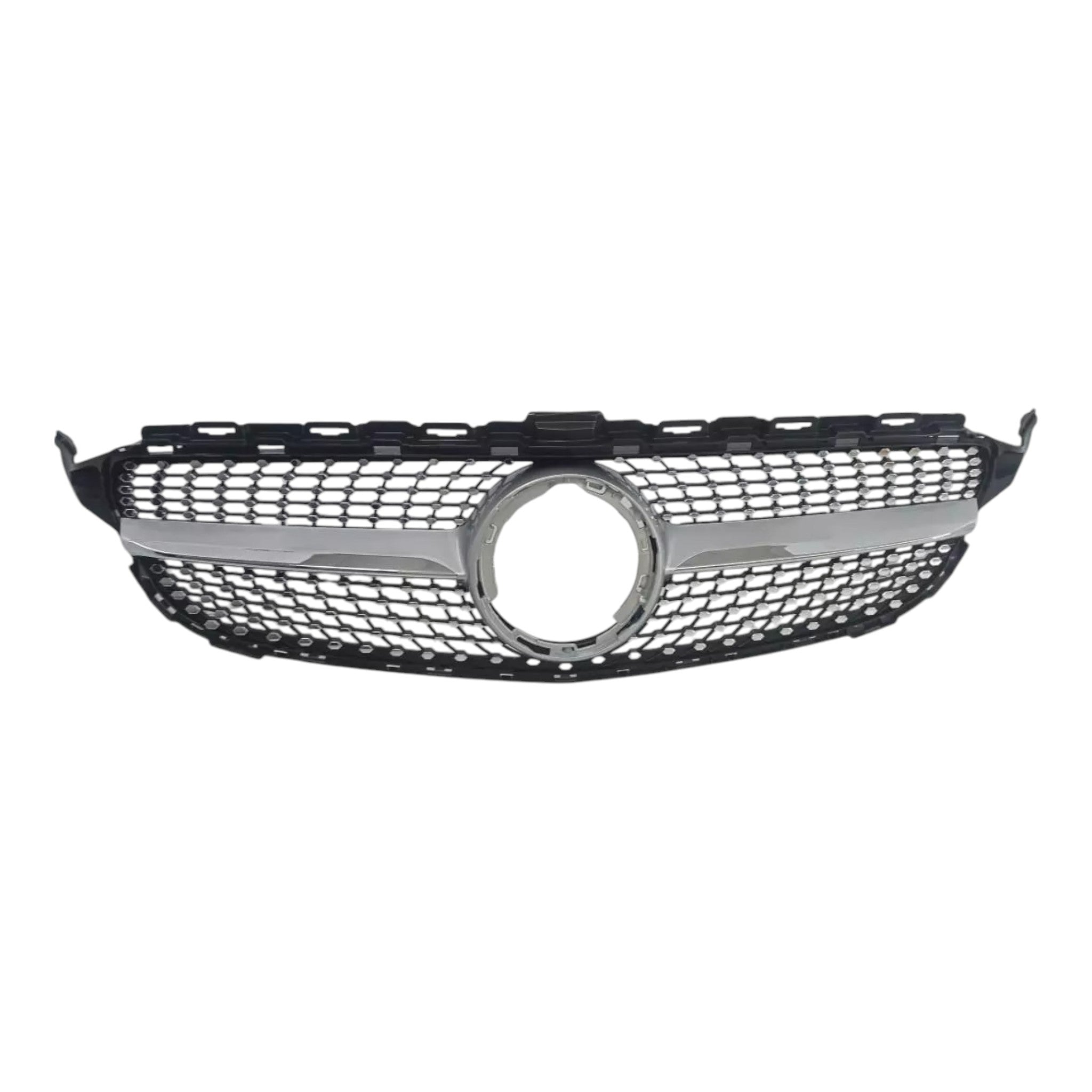 Diamond Silver Front Radiator Grille for Mercedes C-Class W205 2018-2021 without camera, premium upgrade by Custom Class.