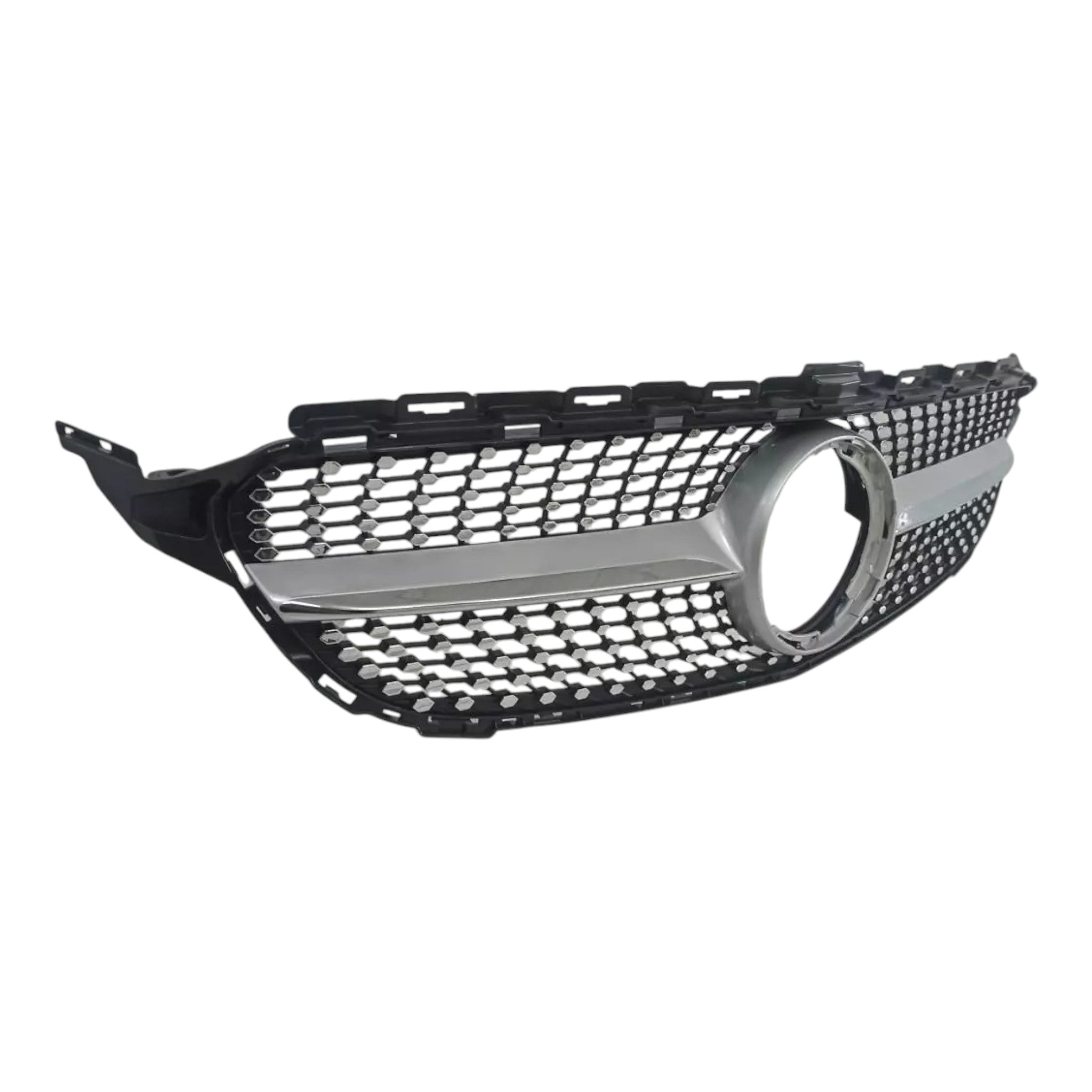 Diamond Silver Front Radiator Grille for Mercedes C-Class W205 2018-2021 without camera, premium upgrade by Custom Class.