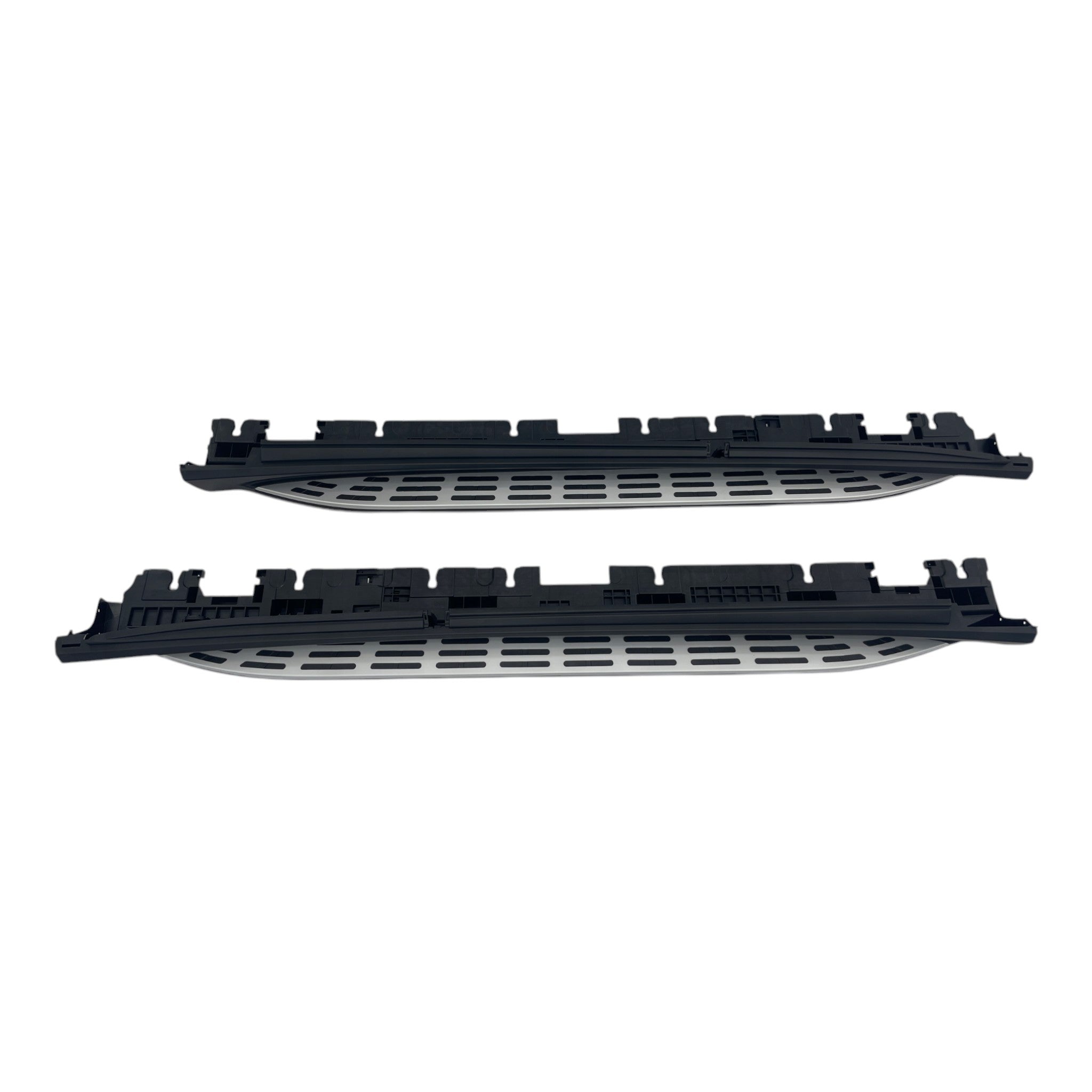 OEM-style entrance side steps for Mercedes GLE-Class W167 (2018-2023), aluminum construction with plastic trim, factory design.