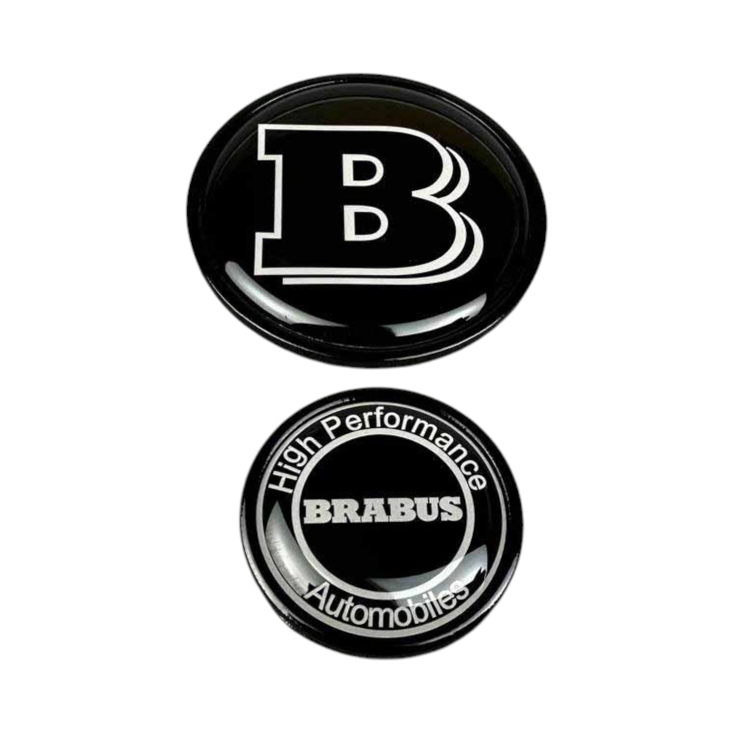 Front Brabus emblem set for Mercedes-Benz S-Class W223 AMG 2020+, grille and hood badges in glossy finish.