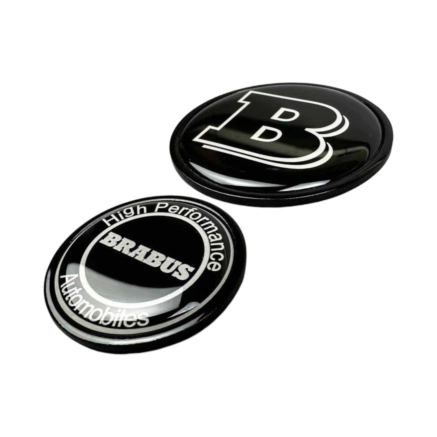 Front Brabus emblem set for Mercedes-Benz S-Class W223 AMG 2020+, grille and hood badges in glossy finish.