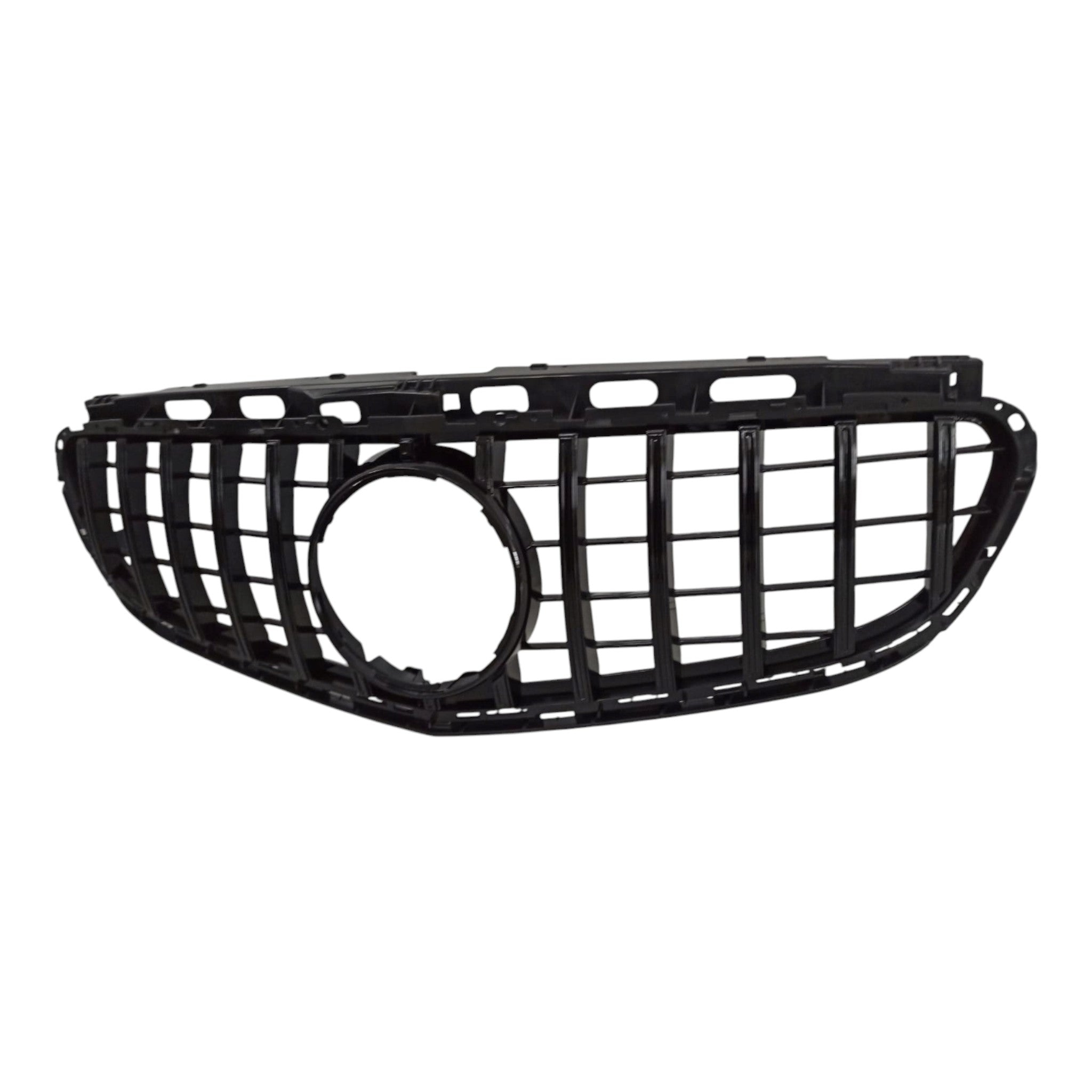 GT all-black front grill with camera compatibility for Mercedes E-Class W212 (2014-2016), premium Custom Class design.