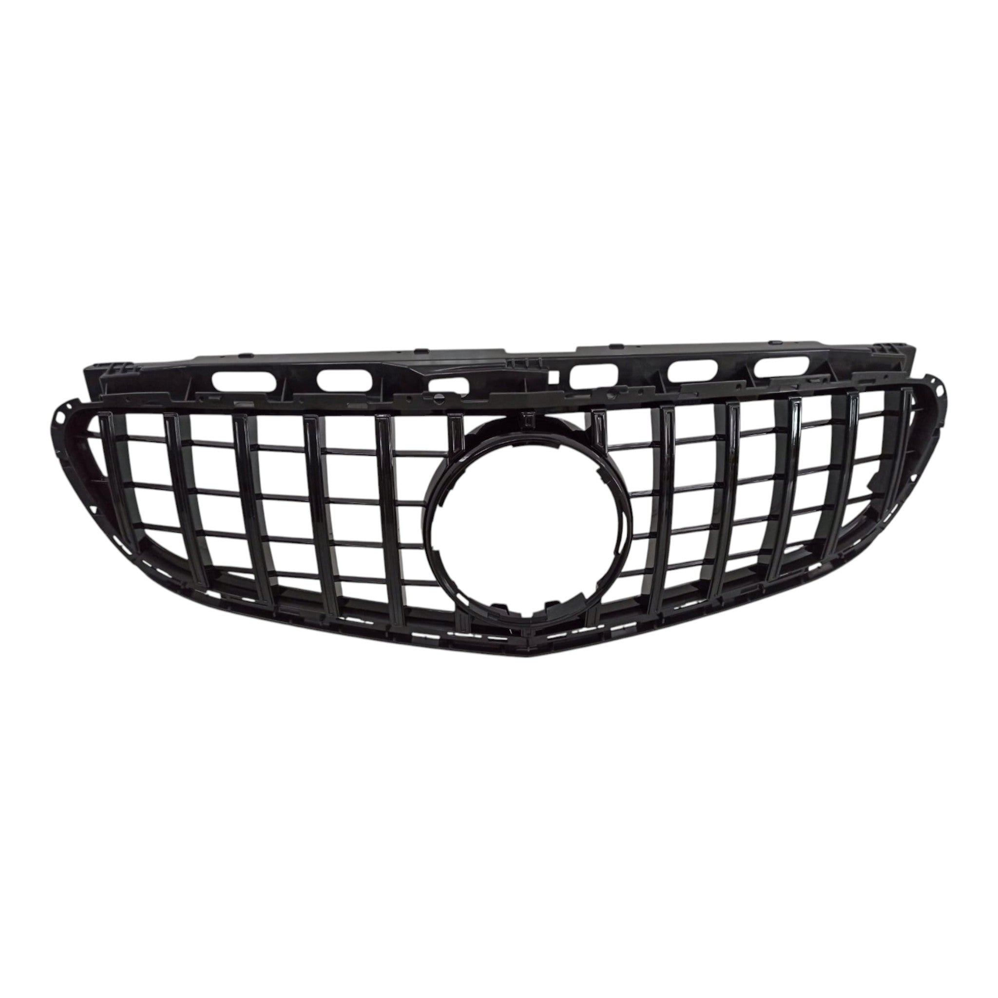 GT all-black front grill with camera compatibility for Mercedes E-Class W212 (2014-2016), premium Custom Class design.