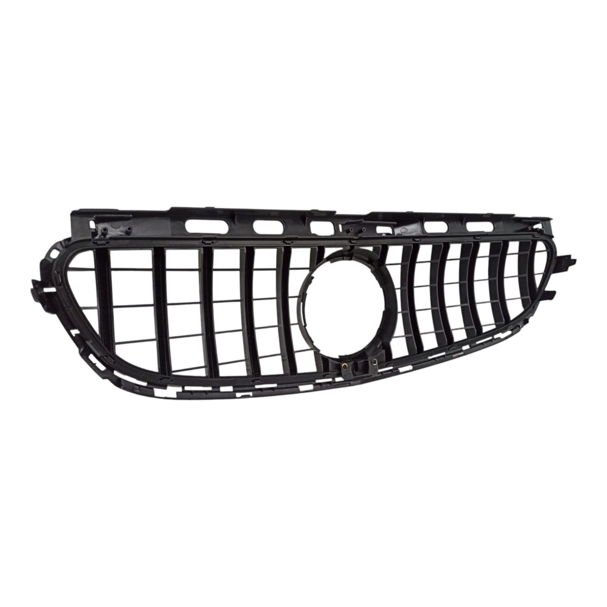 GT all-black front grill with camera compatibility for Mercedes E-Class W212 (2014-2016), premium Custom Class design.