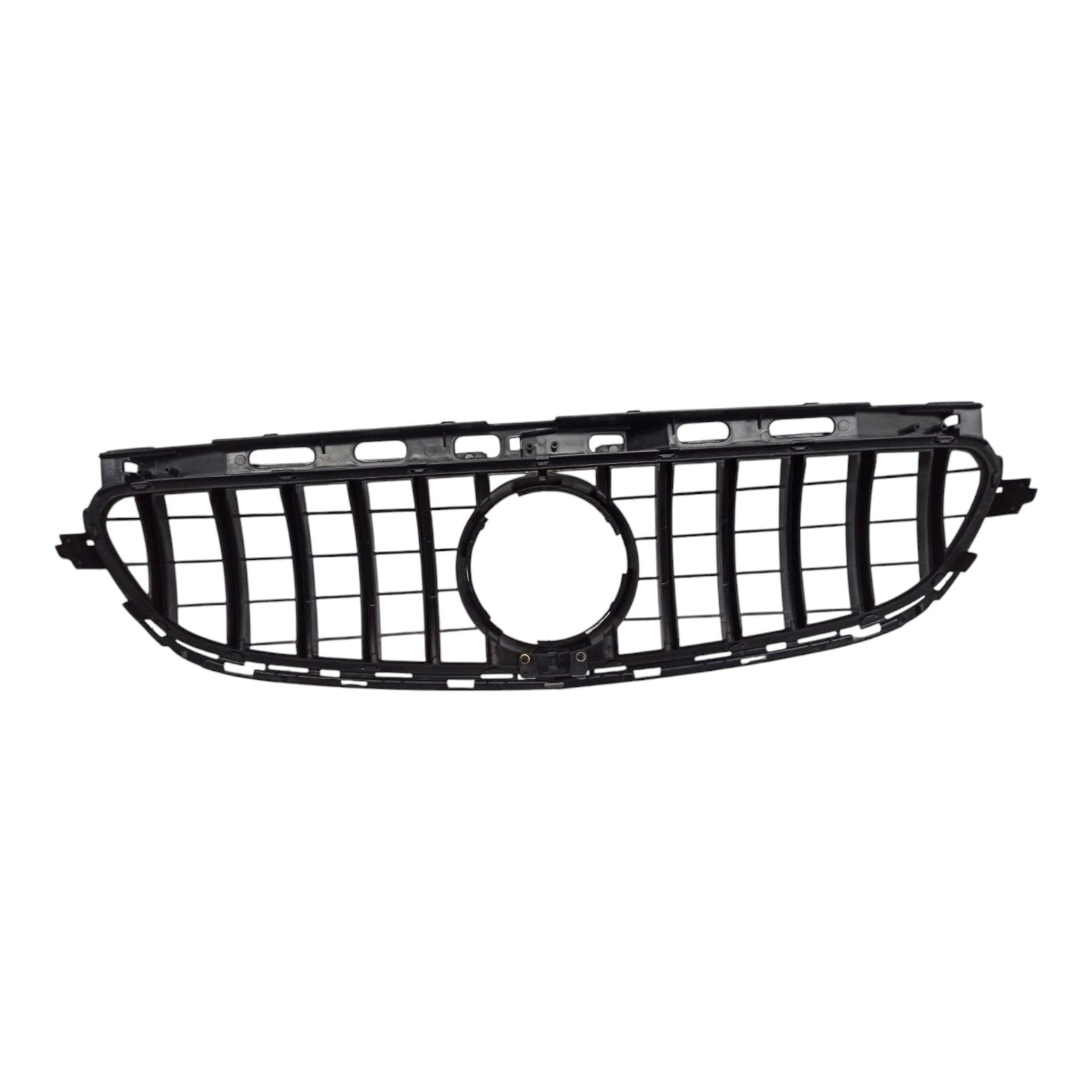 GT all-black front grill with camera compatibility for Mercedes E-Class W212 (2014-2016), premium Custom Class design.