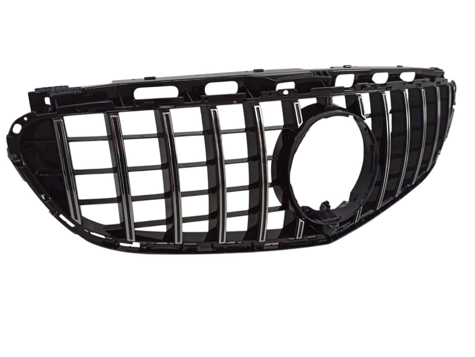 GT Chrome Black front grill with camera compatibility for Mercedes E-Class W212 (2014-2016) from Custom Class, offering modern and sporty styling.