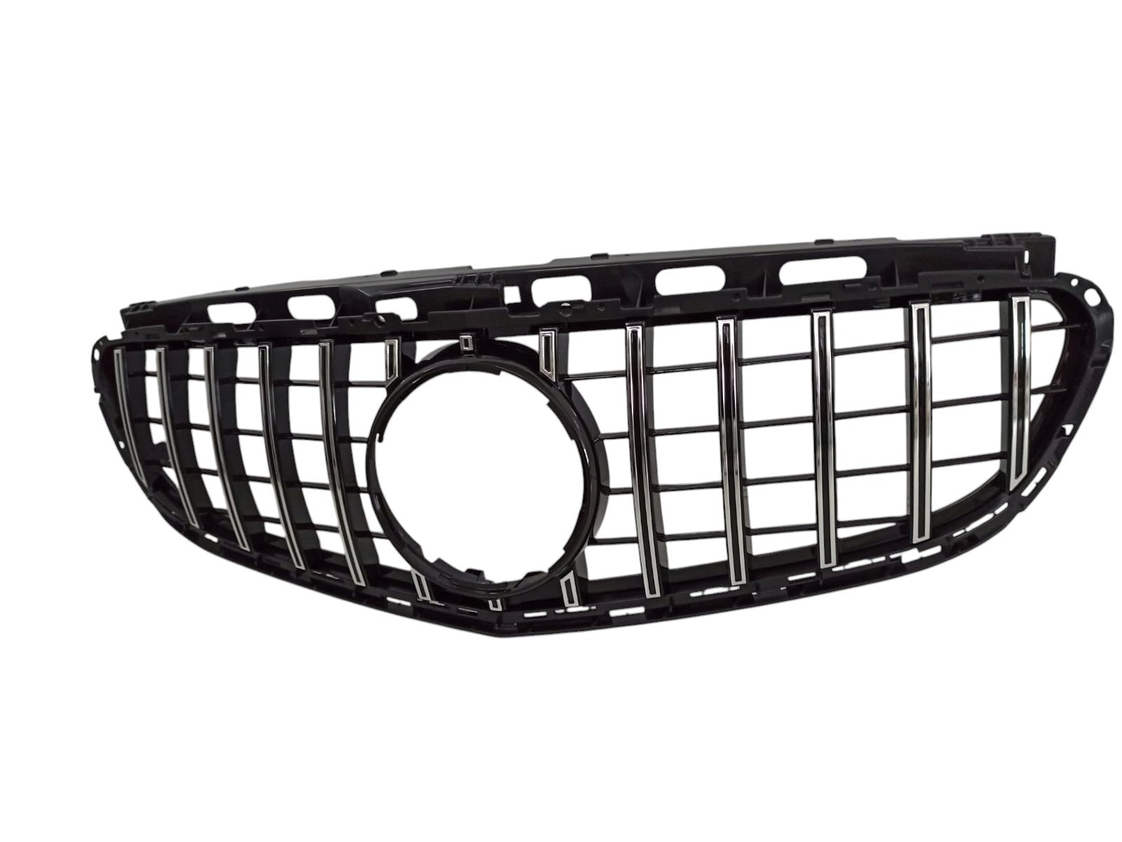 GT Chrome Black front grill (no camera) for Mercedes E-Class W212 (2014-2016) from Custom Class, offering sleek and sporty styling.