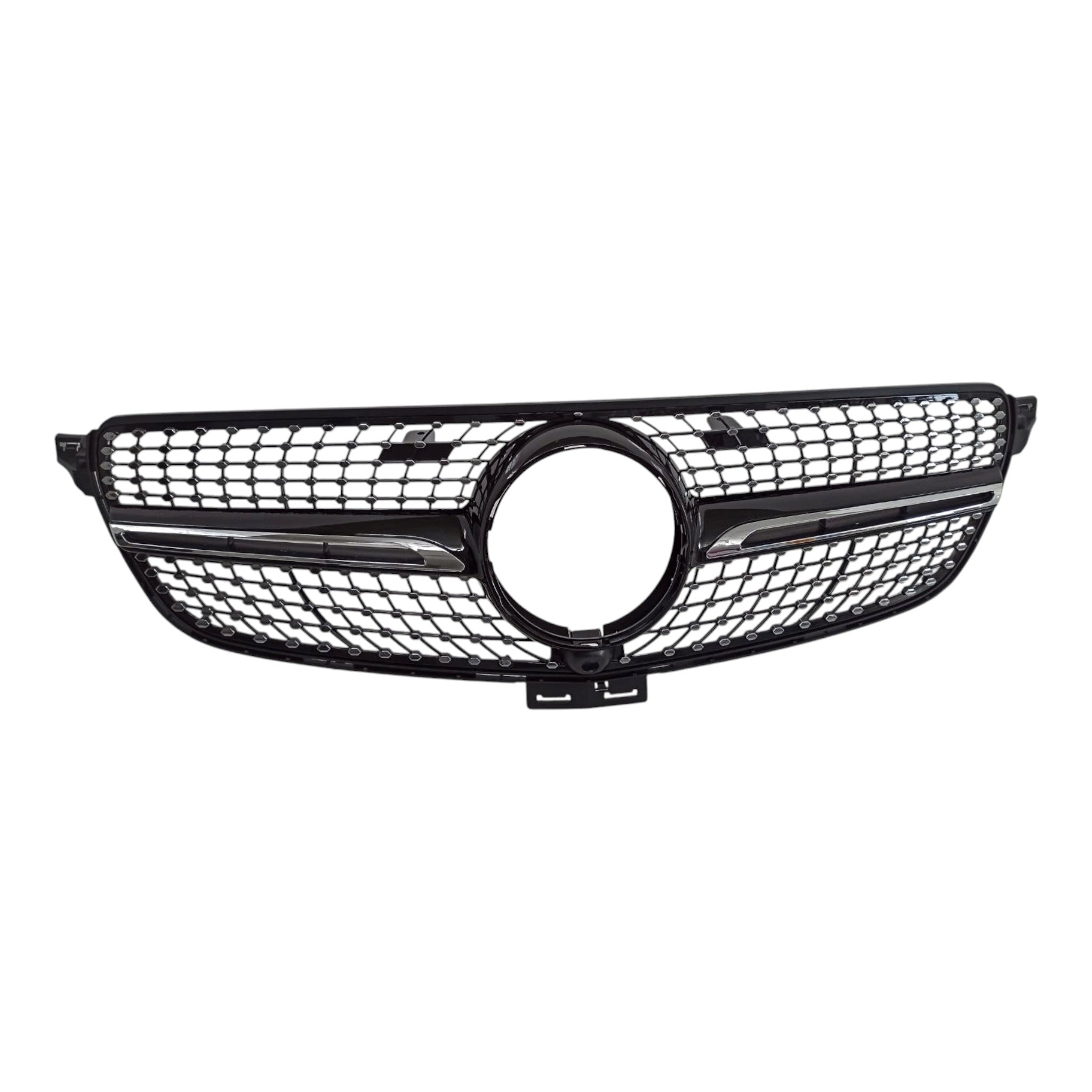 Diamond Black Front Radiator Grille for Mercedes GLE-Class W166 (2015-2018) with camera compatibility.