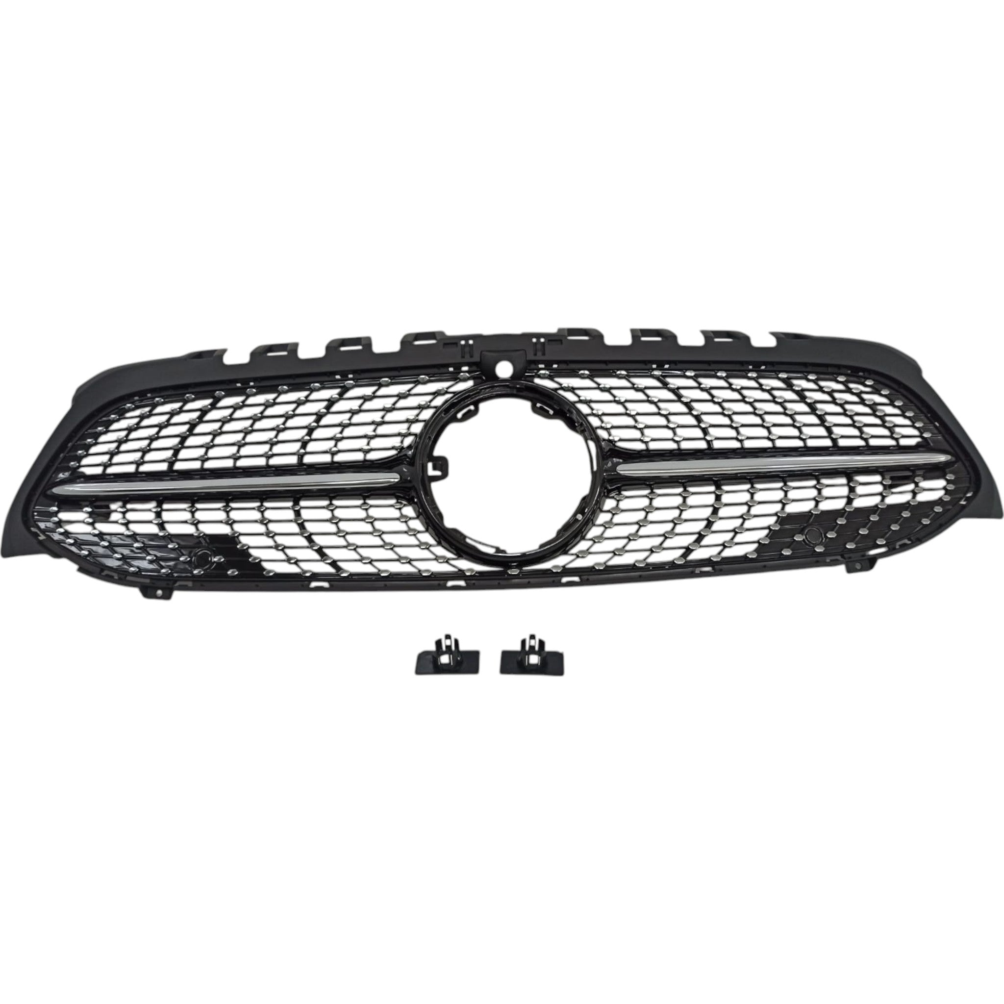 Diamond black front radiator grille with camera compatibility for Mercedes W177 (2018+) from Custom Class, providing a bold and stylish upgrade.