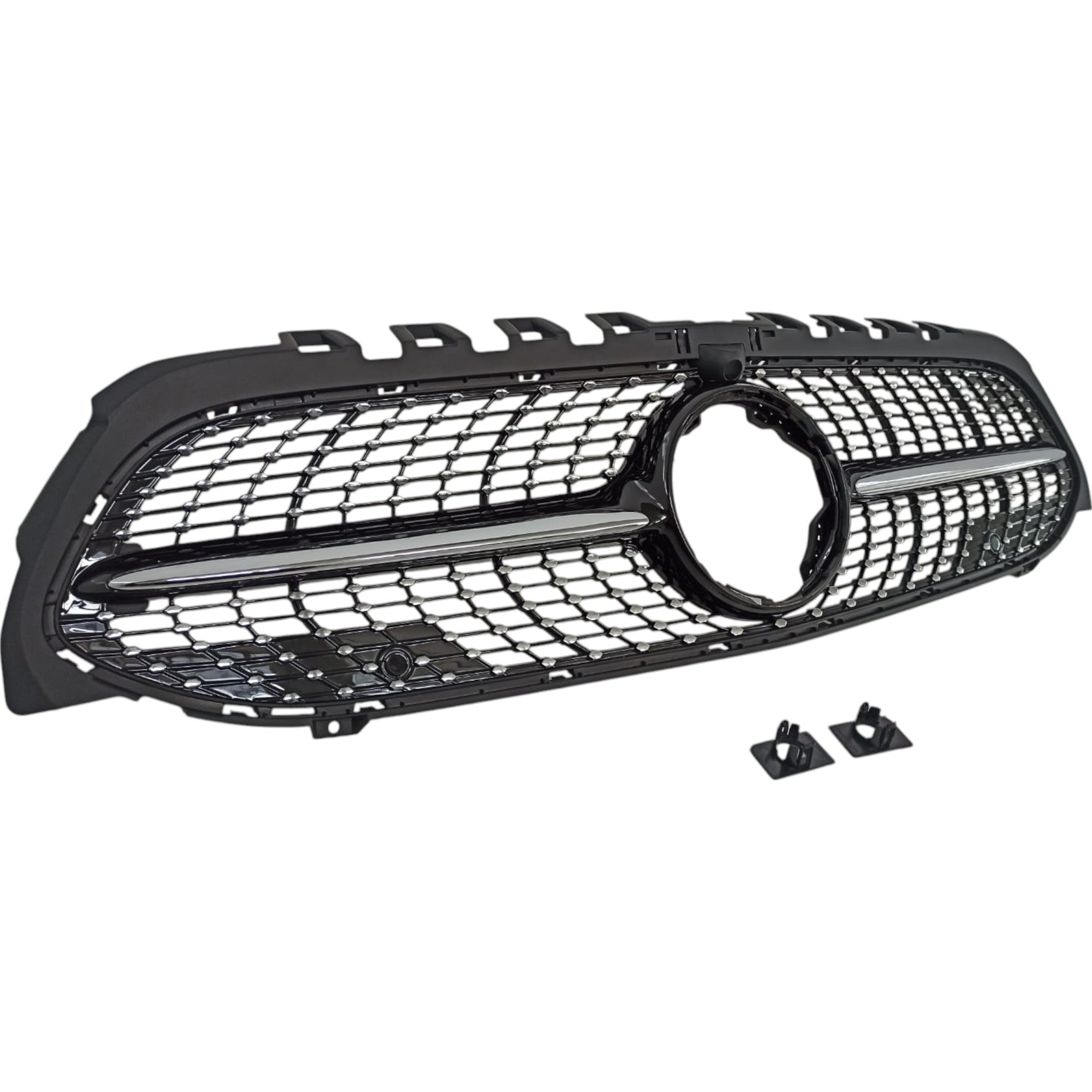 Diamond black front radiator grille with camera compatibility for Mercedes W177 (2018+) from Custom Class, providing a bold and stylish upgrade.