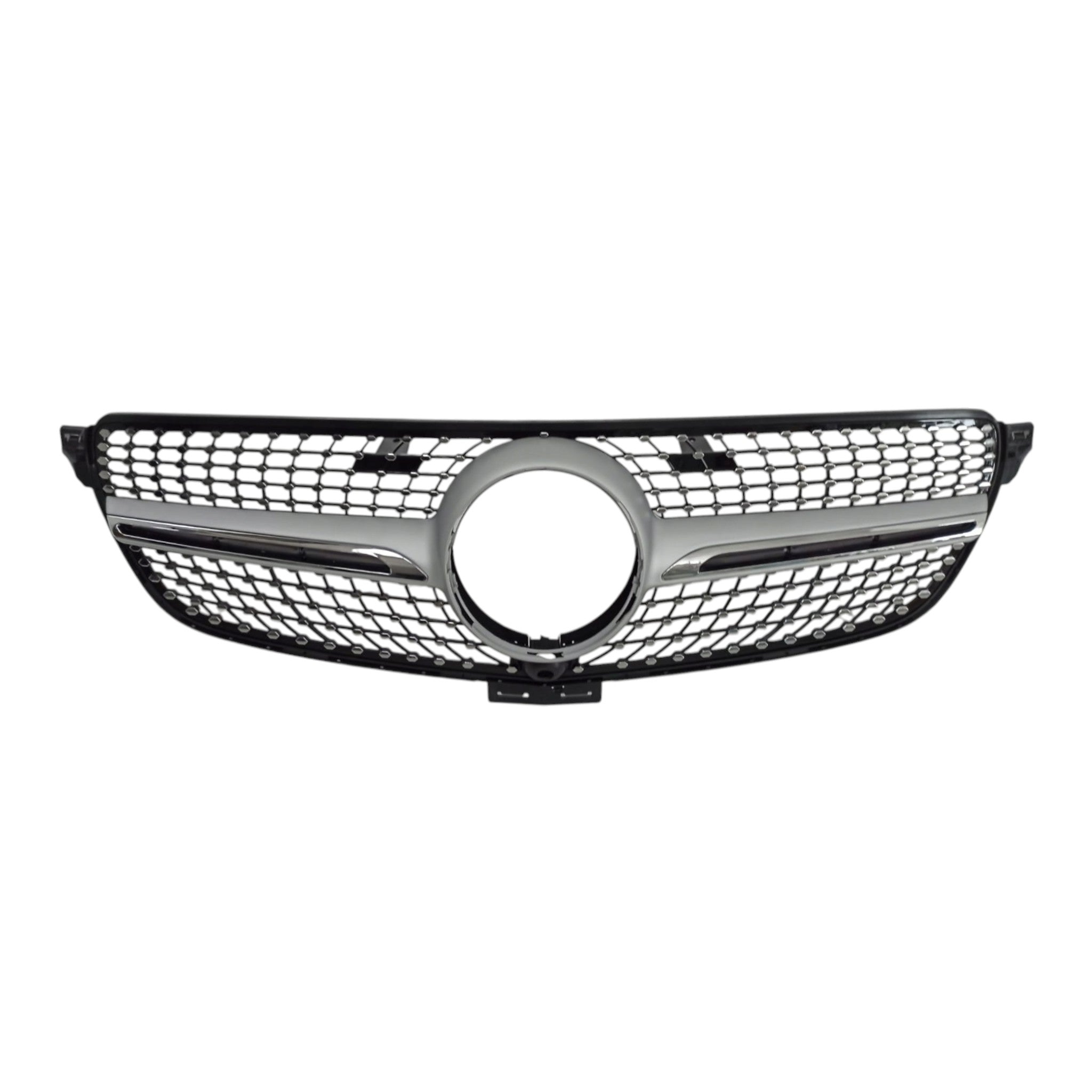 Diamond Silver Front Radiator Grille for Mercedes GLE-Class W166 (2015-2018) with camera compatibility.