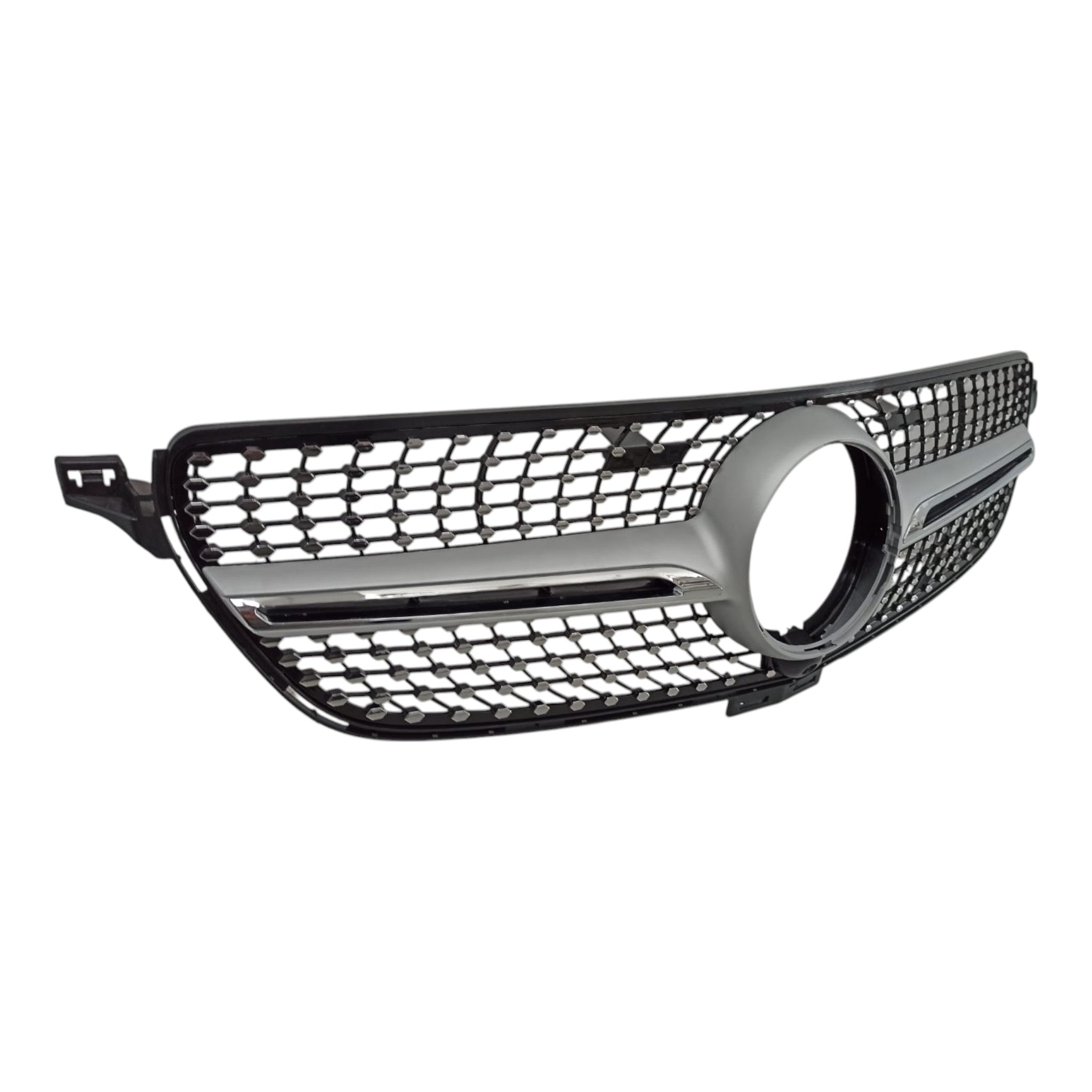 Diamond Silver Front Radiator Grille for Mercedes GLE-Class W166 (2015-2018) with camera compatibility.