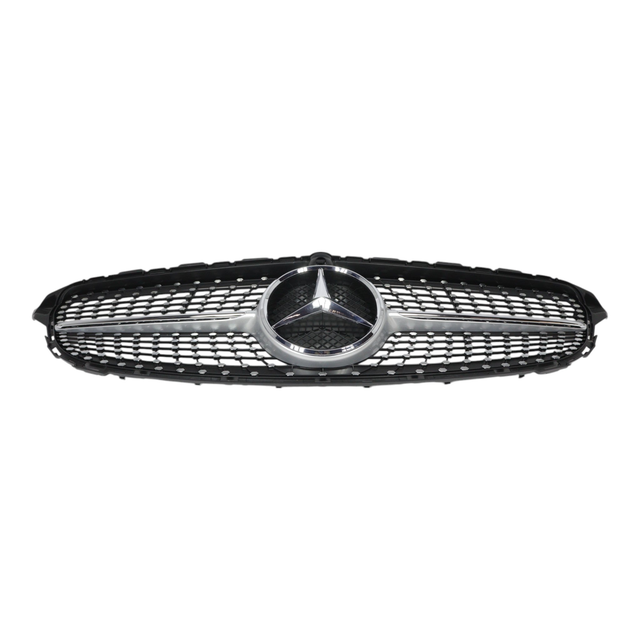 Diamond Silver Front Radiator Grille with camera opening for Mercedes C-Class W205 (2014–2018) from Custom Class, offering a stylish and functional upgrade.