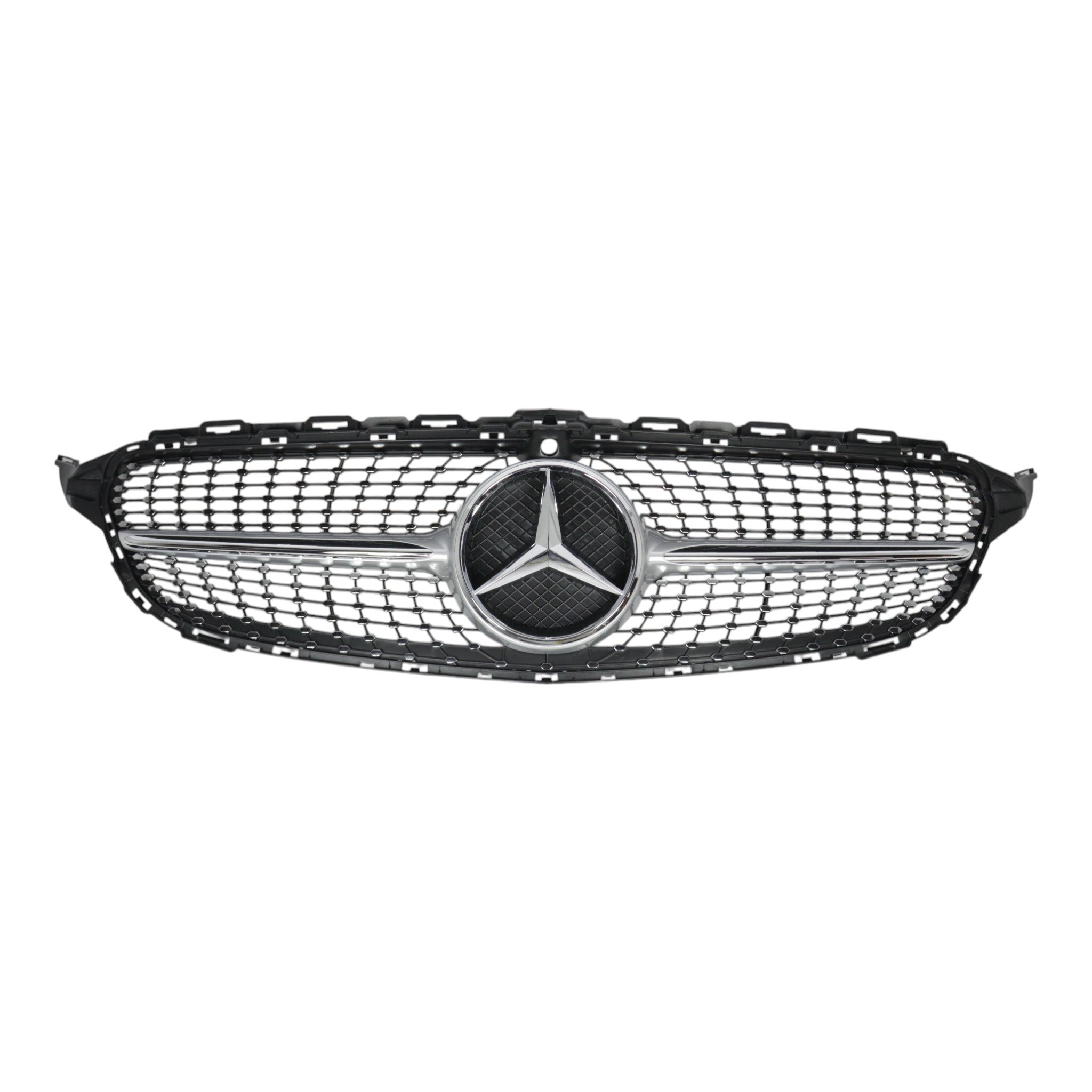 Diamond Silver Front Radiator Grille with camera opening for Mercedes C-Class W205 (2014–2018) from Custom Class, offering a stylish and functional upgrade.