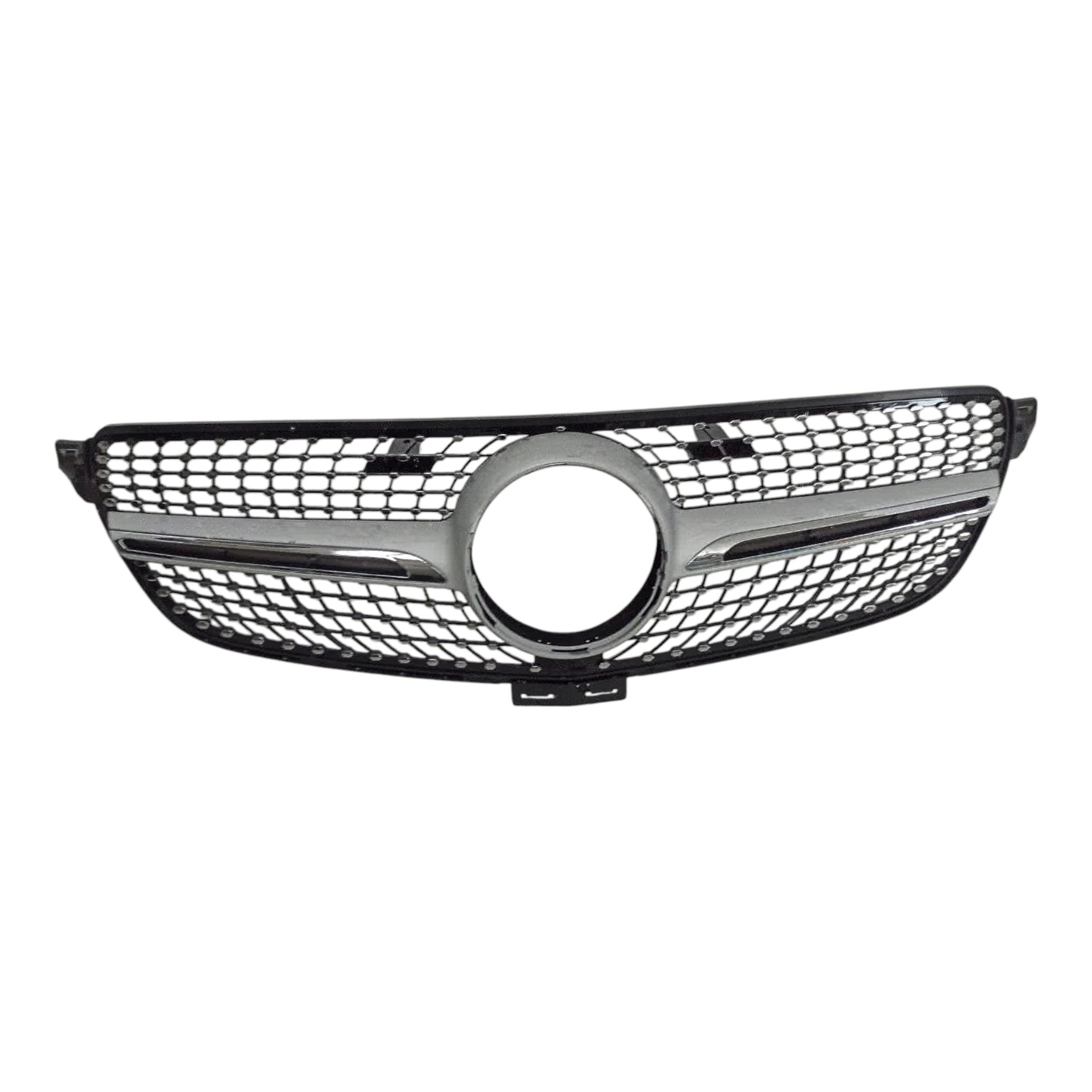 Diamond Silver Front Radiator Grille for Mercedes GLE-Class W166 (2015-2018) without camera compatibility.