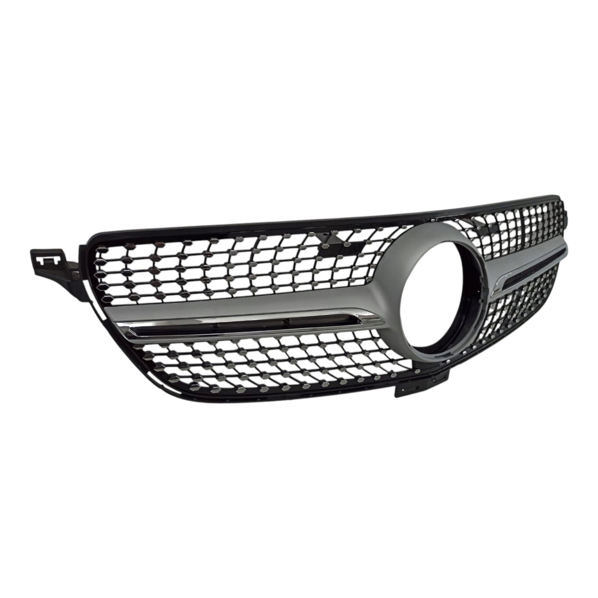 Diamond Silver Front Radiator Grille for Mercedes GLE-Class W166 (2015-2018) without camera compatibility.