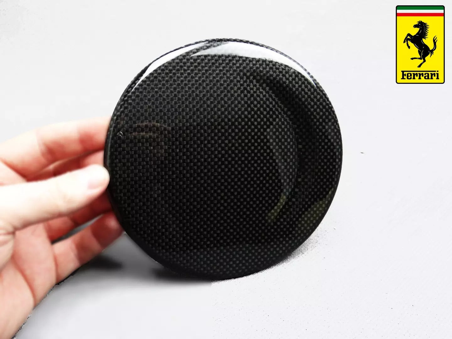 Fuel cap carbon cover for Ferrari 360 F430, made from genuine carbon fiber with a perfect fit and surface.