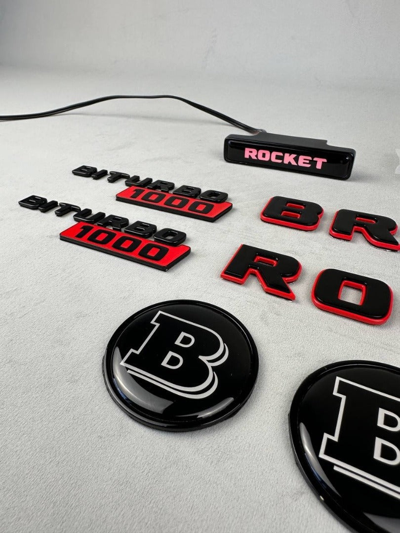 Full Metal Brabus Rocket 1000 "1 of 25" emblems 11 pcs set for Mercedes-Benz AMG GT 63 S E Performance - Custom Class