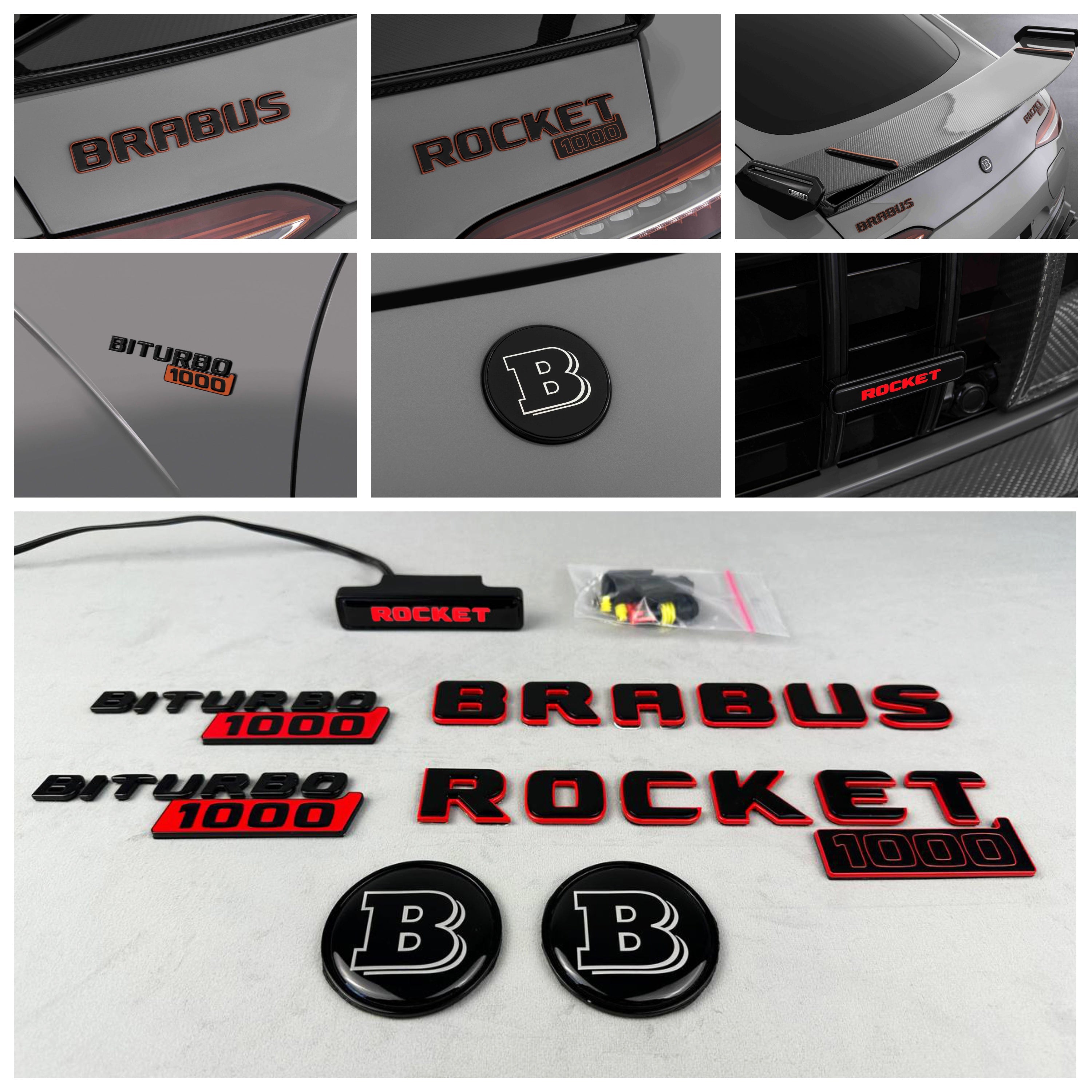 Metal Brabus Rocket 1000 "1 of 25" emblems 10 pcs set for Mercedes-Benz AMG GT 63 S E Performance - Custom Class