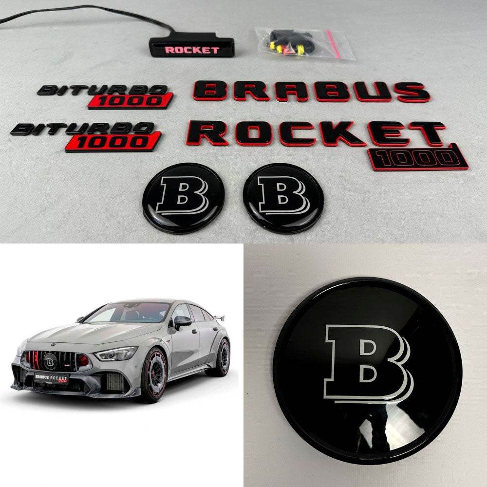 Full Metal Brabus Rocket 1000 "1 of 25" emblems 11 pcs set for Mercedes-Benz AMG GT 63 S E Performance - Custom Class