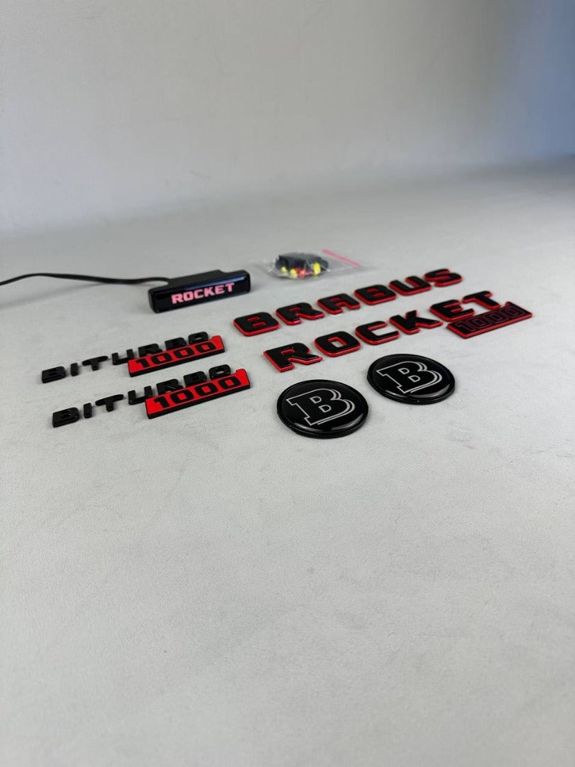Full Metal Brabus Rocket 1000 "1 of 25" emblems 11 pcs set for Mercedes-Benz AMG GT 63 S E Performance - Custom Class