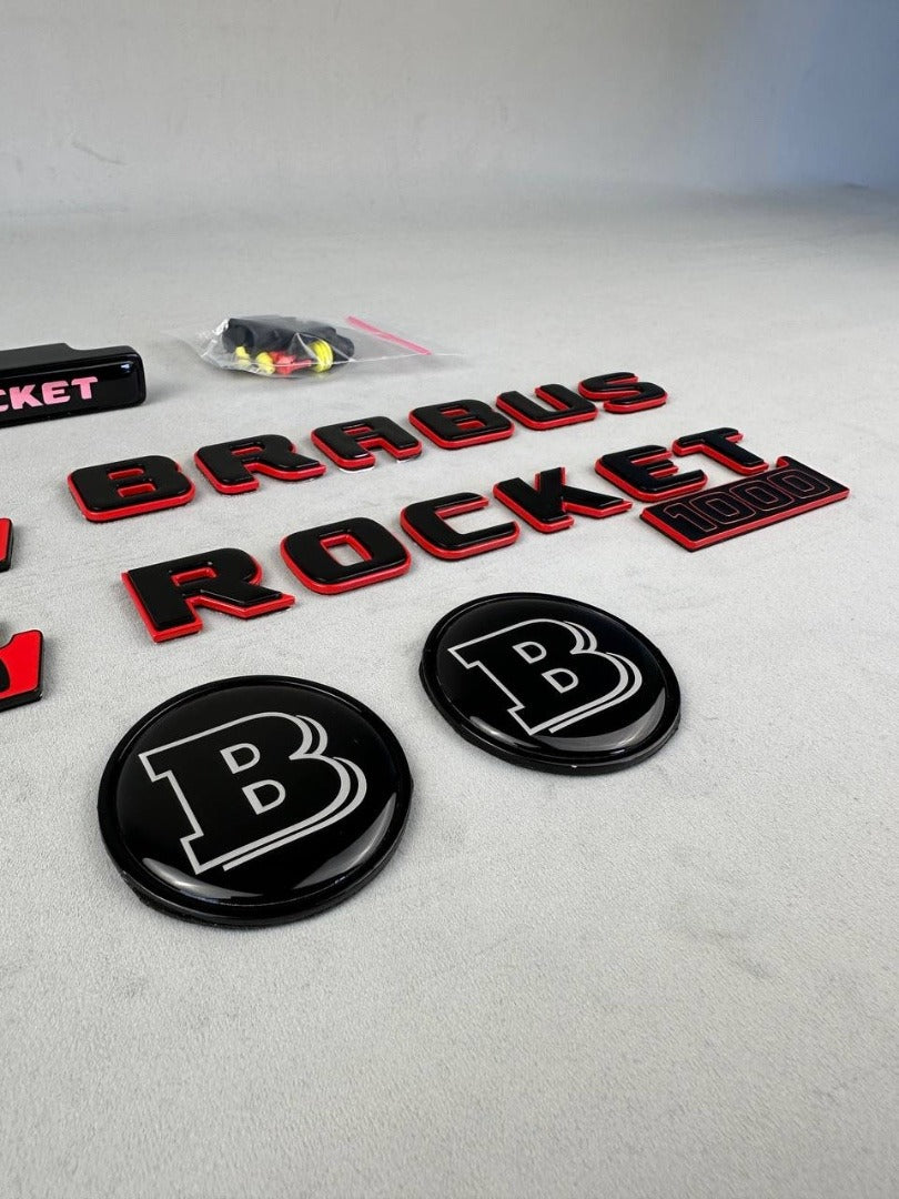 Full Metal Brabus Rocket 1000 "1 of 25" emblems 11 pcs set for Mercedes-Benz AMG GT 63 S E Performance - Custom Class