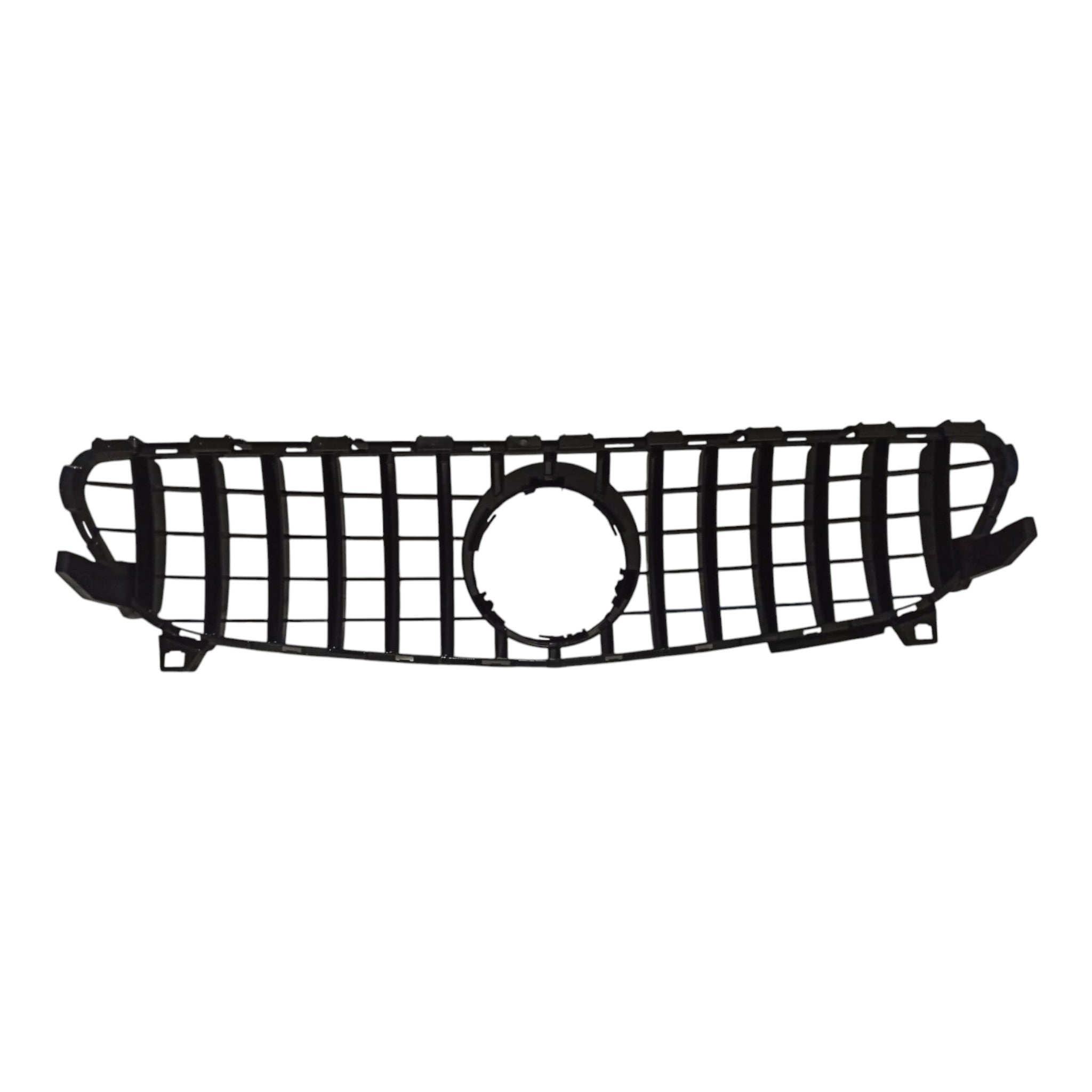 GT black Panamericana front radiator grille for Mercedes W176 (2015-2018) from Custom Class, with aggressive styling and precision fitment.