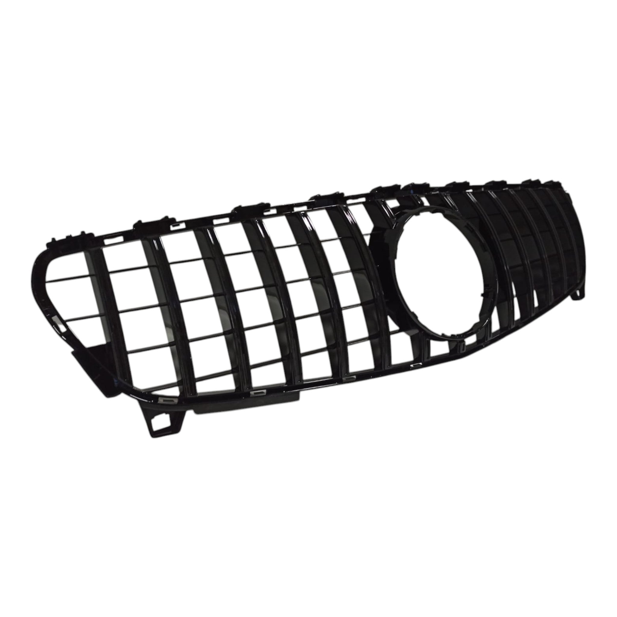 GT black Panamericana front radiator grille for Mercedes W176 (2015-2018) from Custom Class, with aggressive styling and precision fitment.