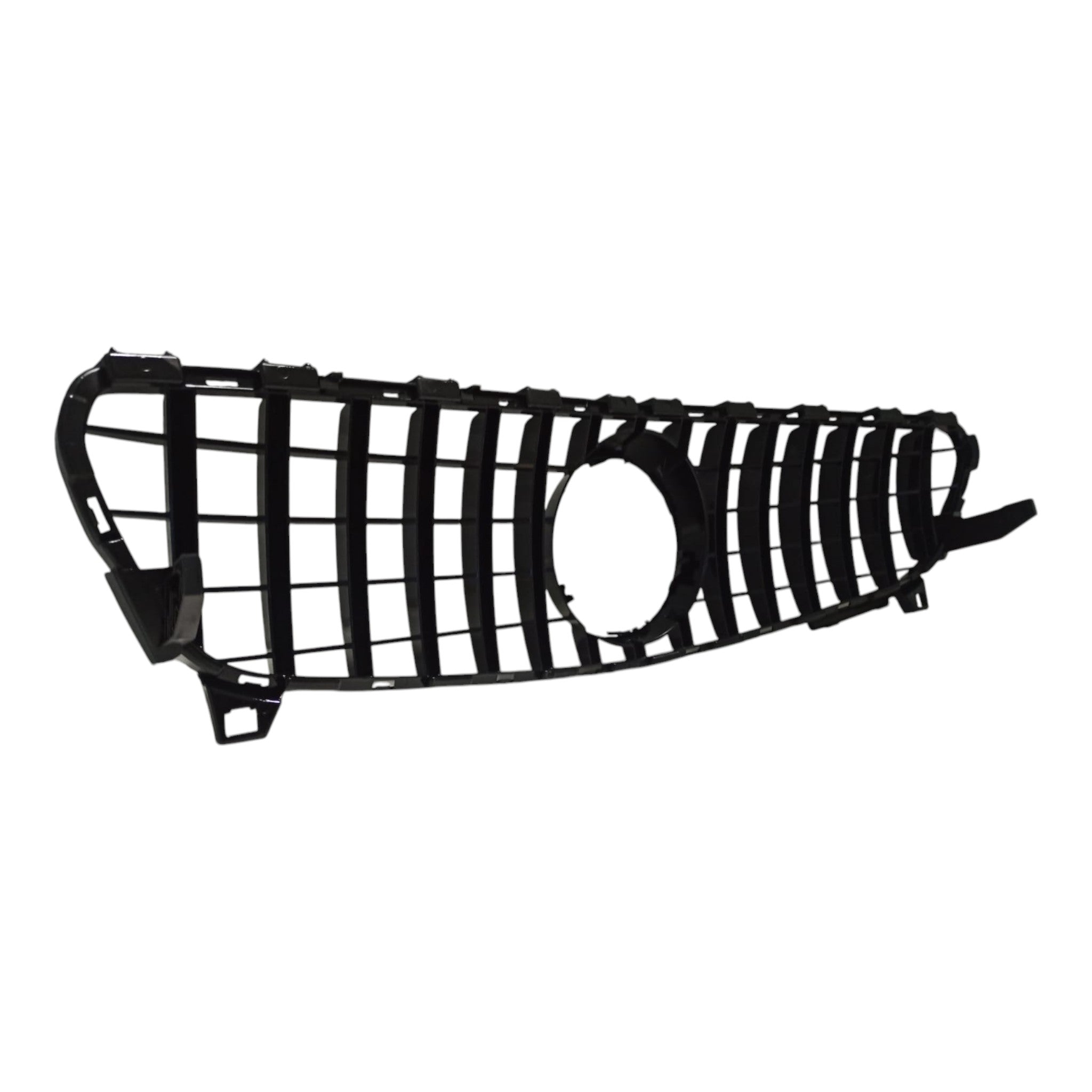 GT black Panamericana front radiator grille for Mercedes W176 (2015-2018) from Custom Class, with aggressive styling and precision fitment.