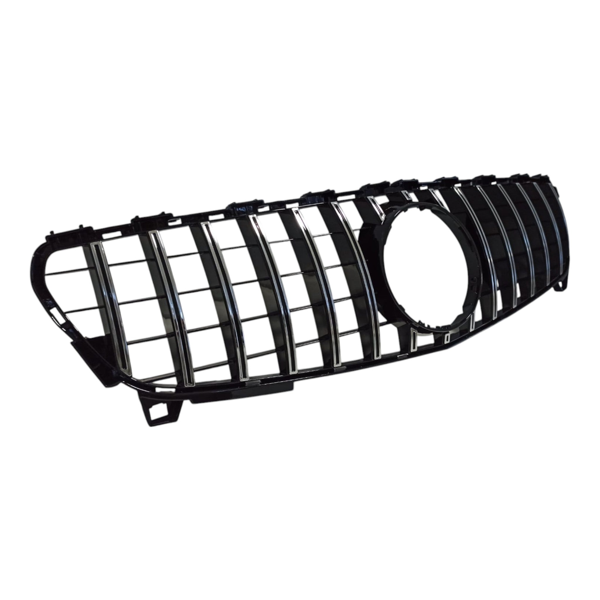 GT chrome black Panamericana front radiator grille for Mercedes W176 (2016-2018) from Custom Class, featuring a sleek chrome and black finish.