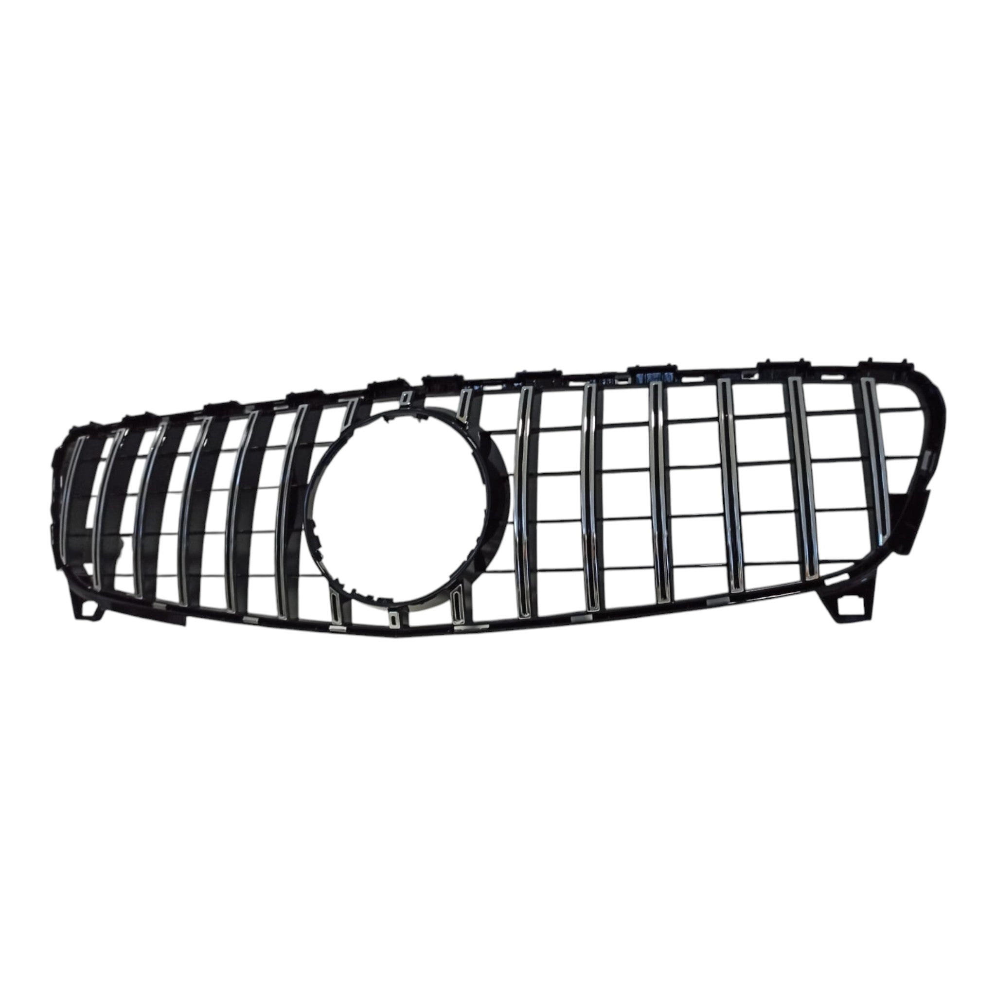 GT chrome black Panamericana front radiator grille for Mercedes W176 (2016-2018) from Custom Class, featuring a sleek chrome and black finish.