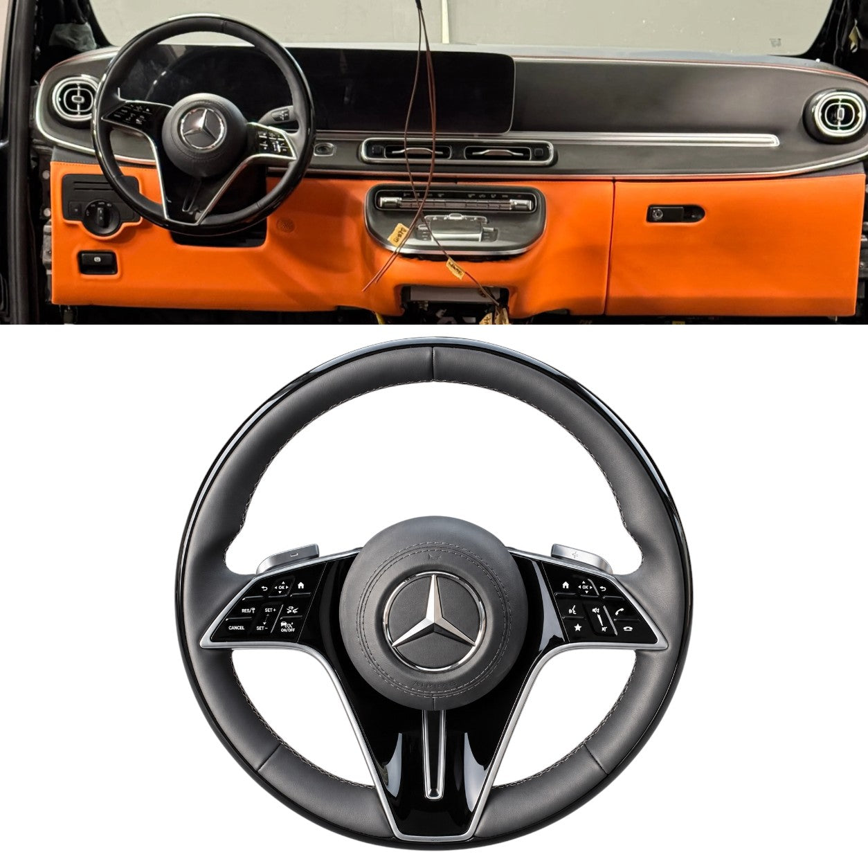 Maybach style piano black and leather steering wheel with leather airbag cover for Mercedes Vito V-Class W447