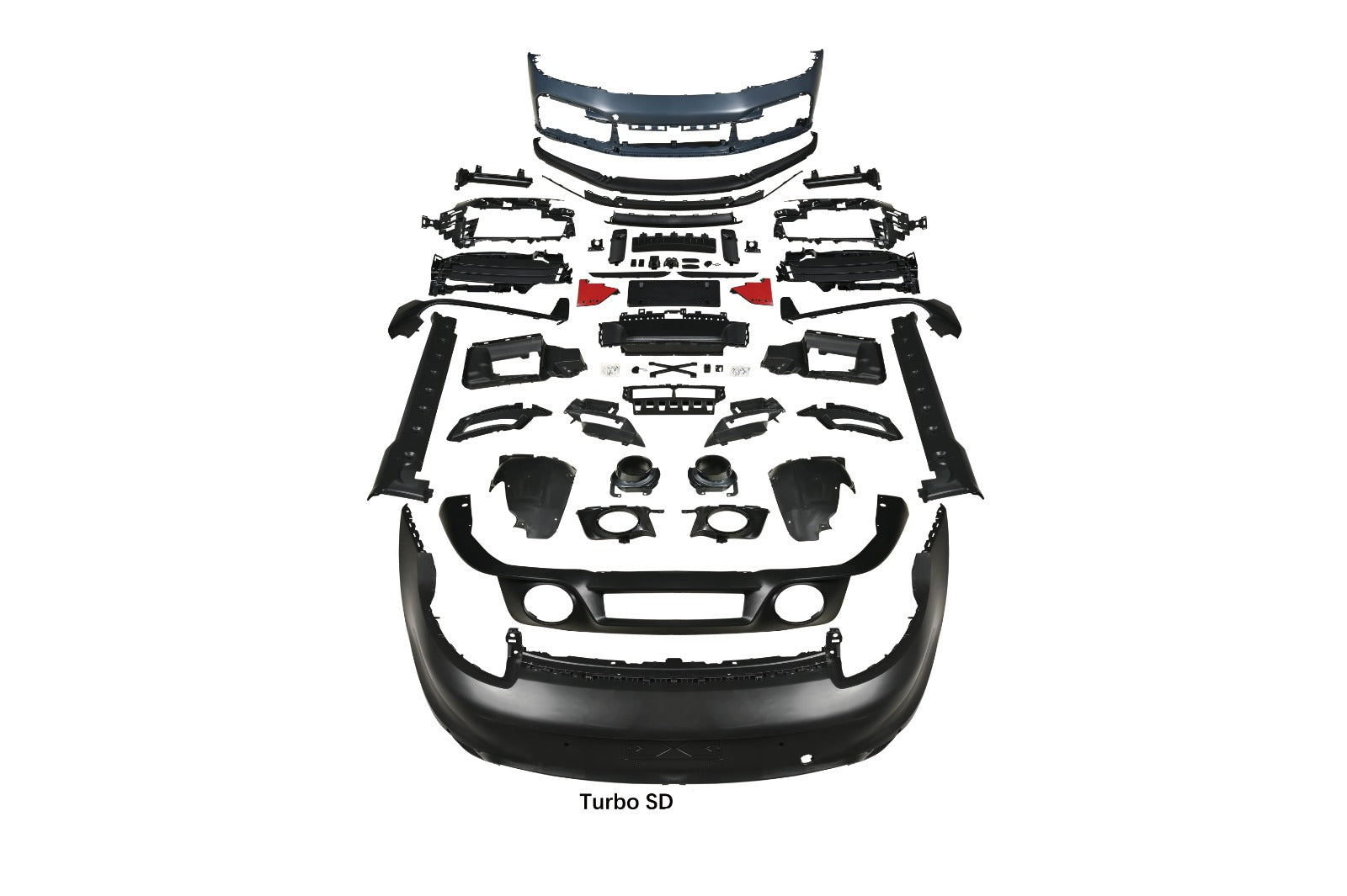 Complete Turbo SD body kit components for Porsche 911 992 exploded view with all parts