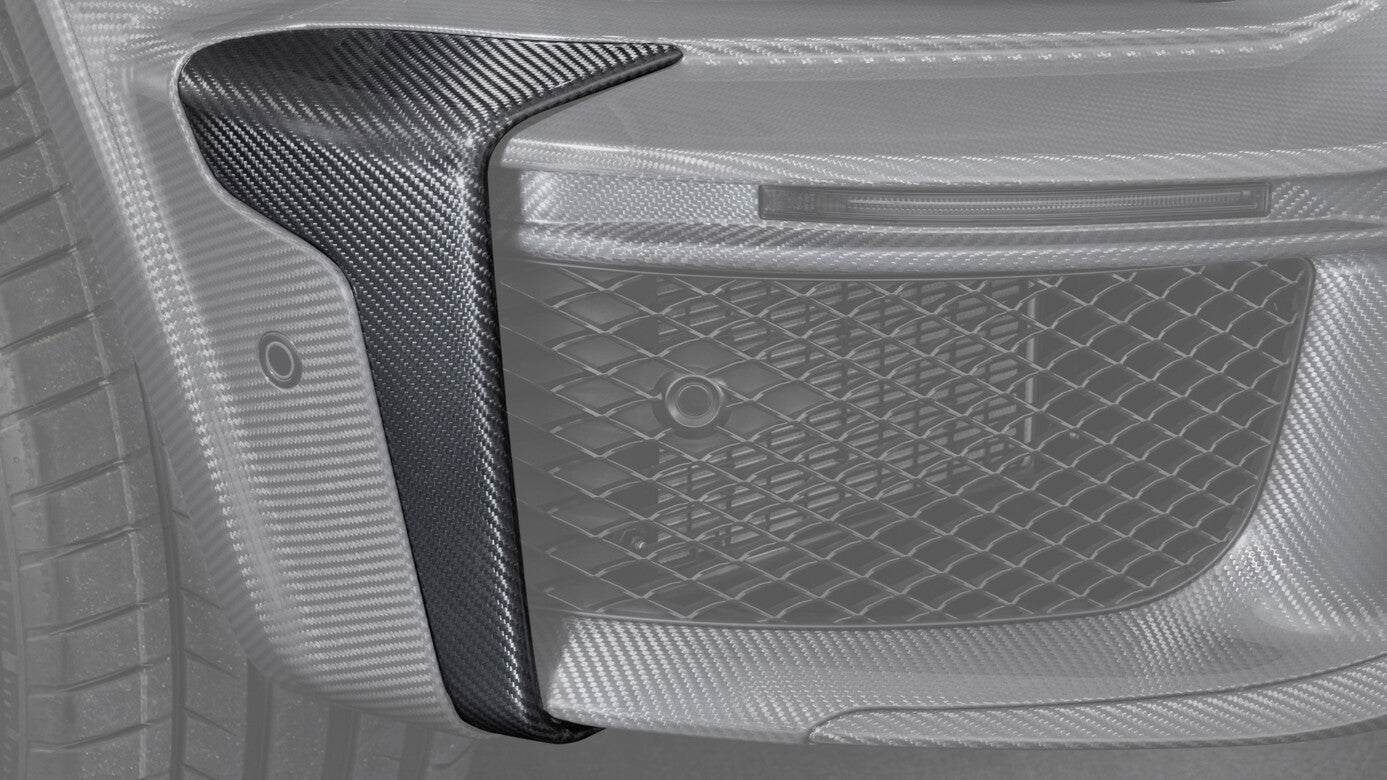 Widestar Carbon Package II for Mercedes-Benz G-Class W465 2024+ from Custom Class, featuring front and rear fascia inserts and trim frames in high-gloss carbon fiber.