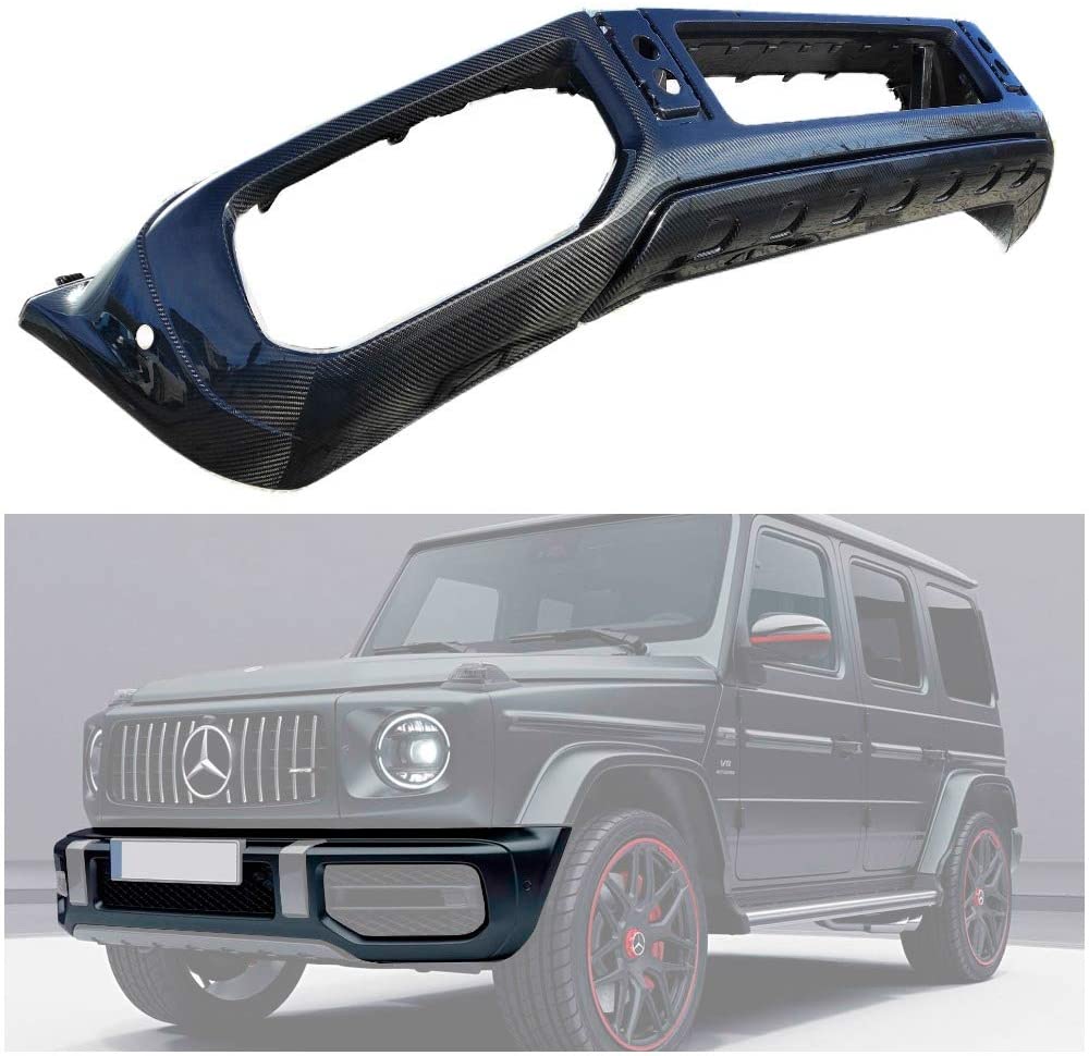 AMG Carbon Front Bumper for Mercedes-Benz G-Wagon W463A G63 G500 from Custom Class, made from genuine carbon fiber with a grey carbon finish.