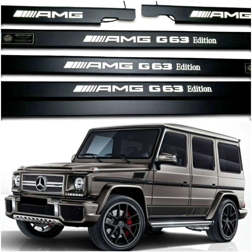 AMG G63 Edition LED Illuminated Door Sills 4 or 5 pcs for Mercedes-Benz W463 from Custom Class, made of aluminum with white LED illumination.